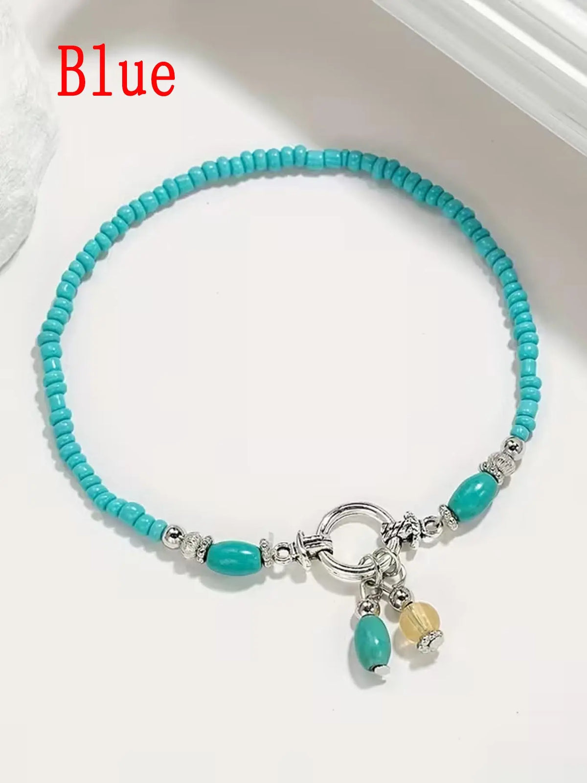 1pc Retro Imitation Turquoise Blue Pendant Anklet, Fashionable Bohemian Single-layer Beaded Anklet, Suitable for Vacation Beach Style, Travel Fashion Items, Fashionable Accessory, Gifts for Ladies, Boho Anklet, Jewelry, Jewellery
