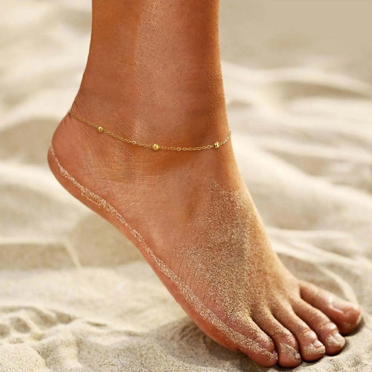 Women's Boho Ball Beads Ankle Chain Bracelet - Gold-Plated Stainless Steel, Waterproof Summer Beach Foot Jewelry, Christmas Birthday Prom Gift for Grandma, Mother Accessory