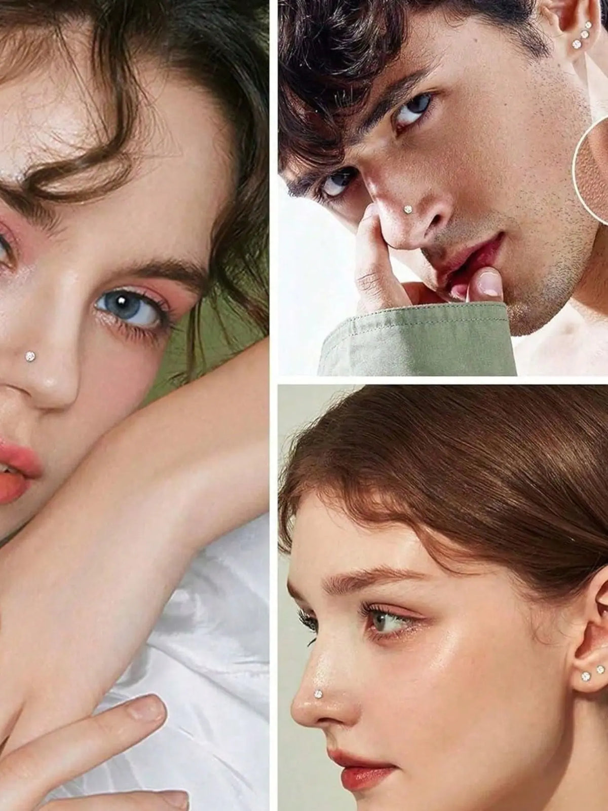 10 Pcs Stainless Steel Hoop Nose Rings, 3mm Zircon Claw Nose Jewelry, Body Jewelry, Punk Style Piercing Accessories, Unisex Daily Wear, All Seasons, Nose Rings Hoops