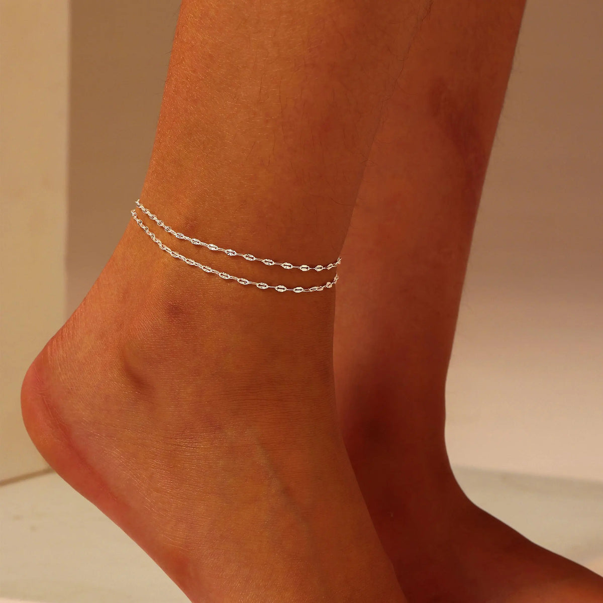 Tewiky Women's Adjustable Dainty Layered Anklets - Waterproof, Non-Tarnish Link Chain Set with Fringe, Lobster Claw Clasp, Trendy Fashionable Accessories, Cute Accessories, Gold Jewelry, Swimming Use, Gifts for Women, Anniversary, Summer Beach Gift