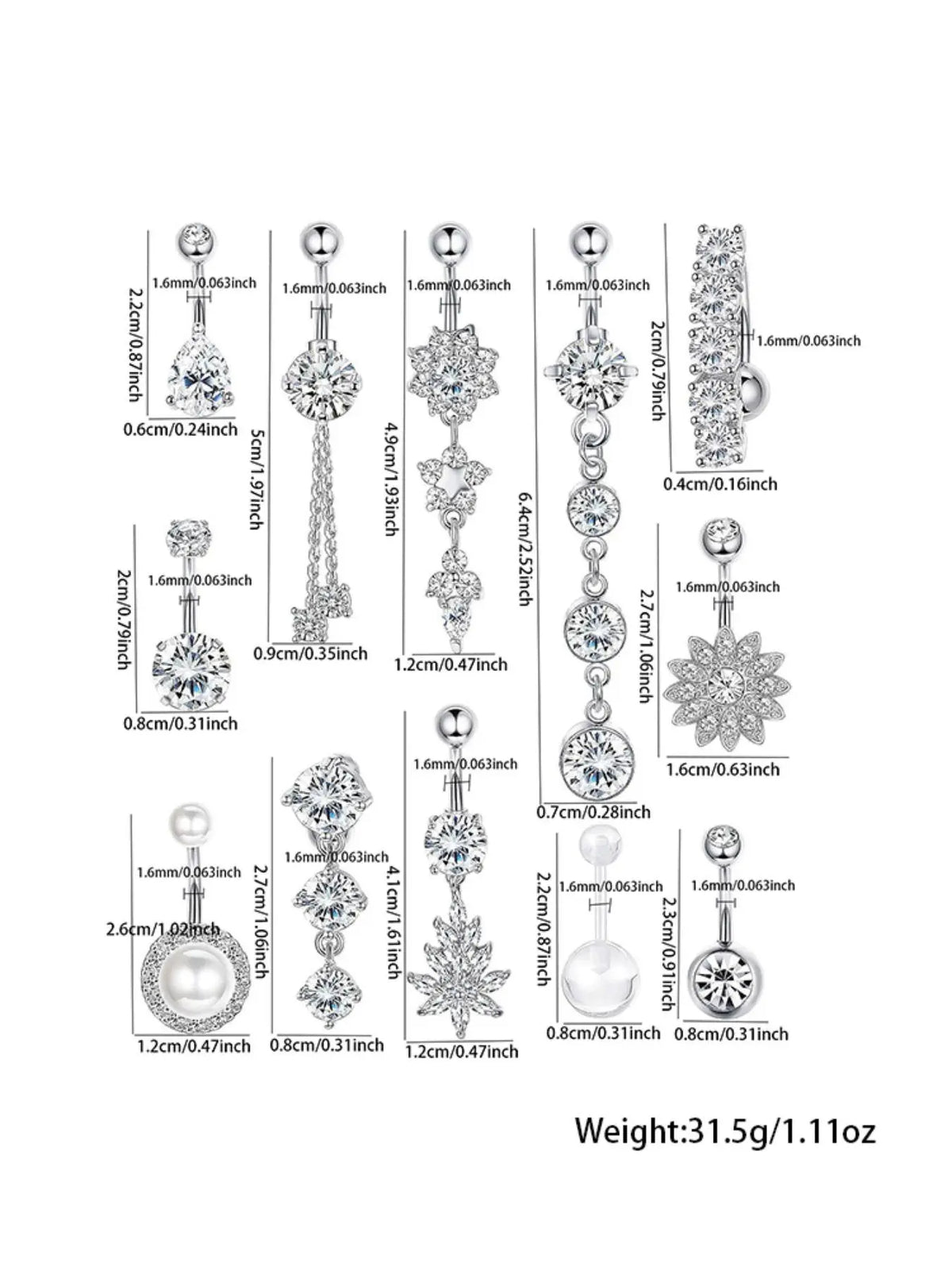 Women's Elegant Rhinestone Decor Belly Button Rings, Trendy Exquisite Belly Piercing Jewelry, Chic Body Jewelry for Party Decor Navel Ring