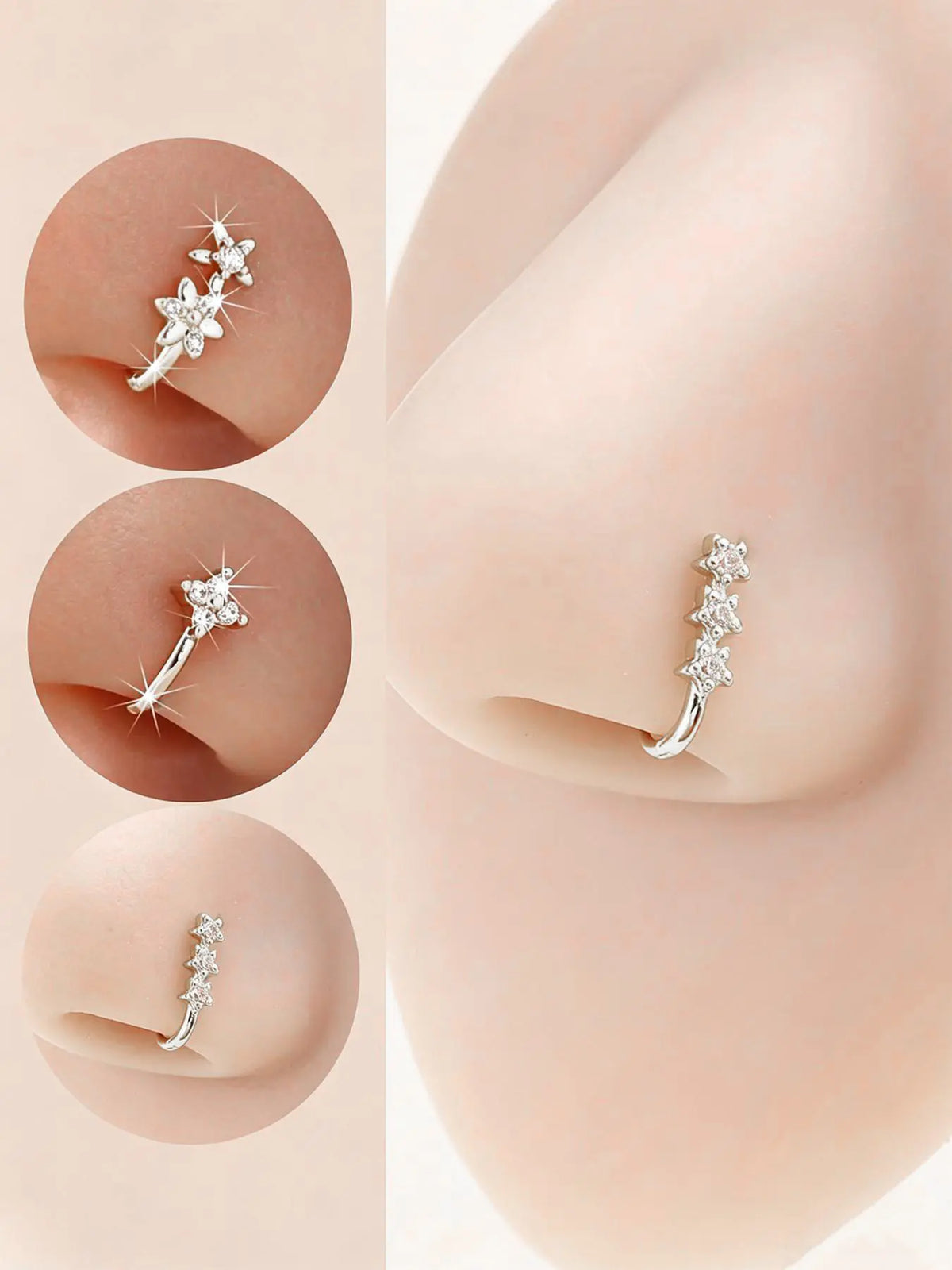3 Piece U-Shaped Non-Piercing Faux Nose Piercing Nose Ring Clips, Elegant Sparkling Daily Party Jewelry, Chic Body Jewelry, Comfortable Clip-On Nose Cuffs for Unpierced Nostrils