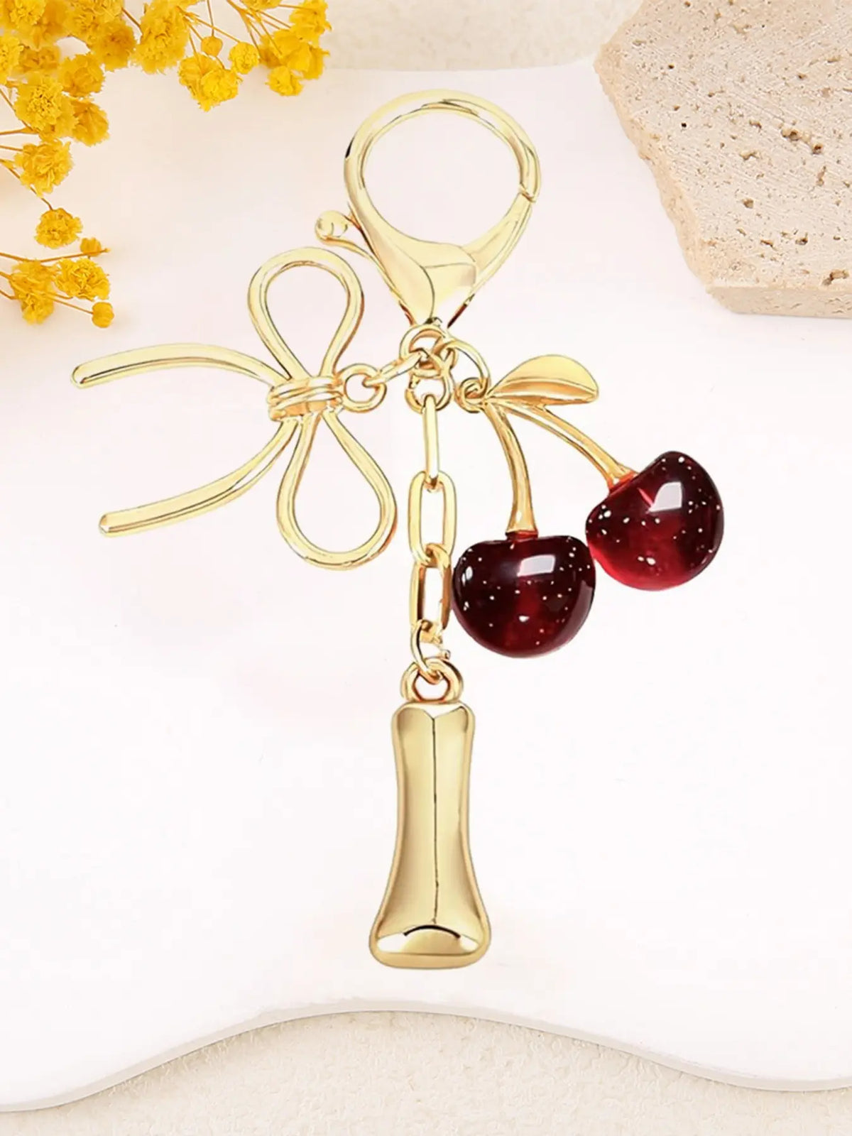 Women's Cherry Bow Letter Pendant Keychain, Cherry Design, Bow Accent, Casual Style Wallet, Handbag and Backpack Accessory, Keychain for Bags, Car Keychain for Students, Cherry Bow Keychains