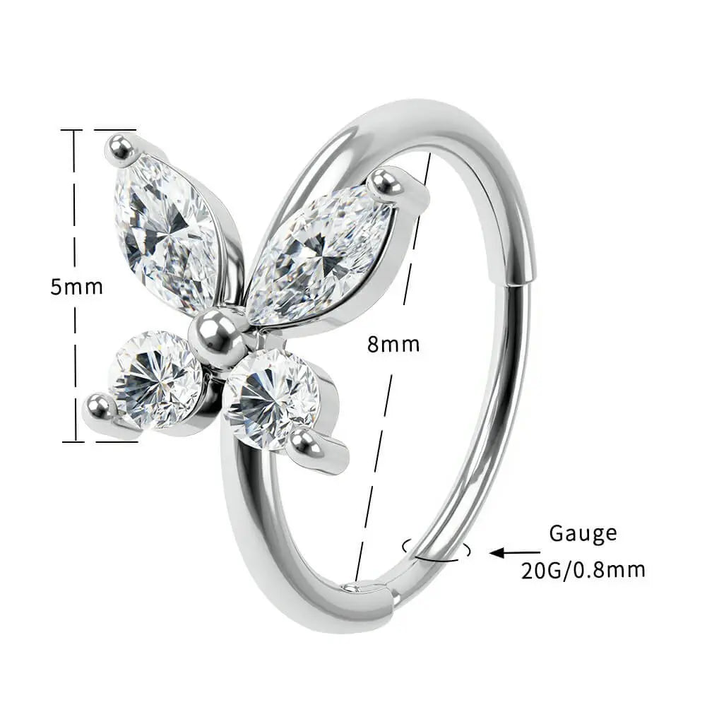 Oufer 18G/20G Butterfly CZ Nose Ring Helix Earring - 316L Stainless Steel