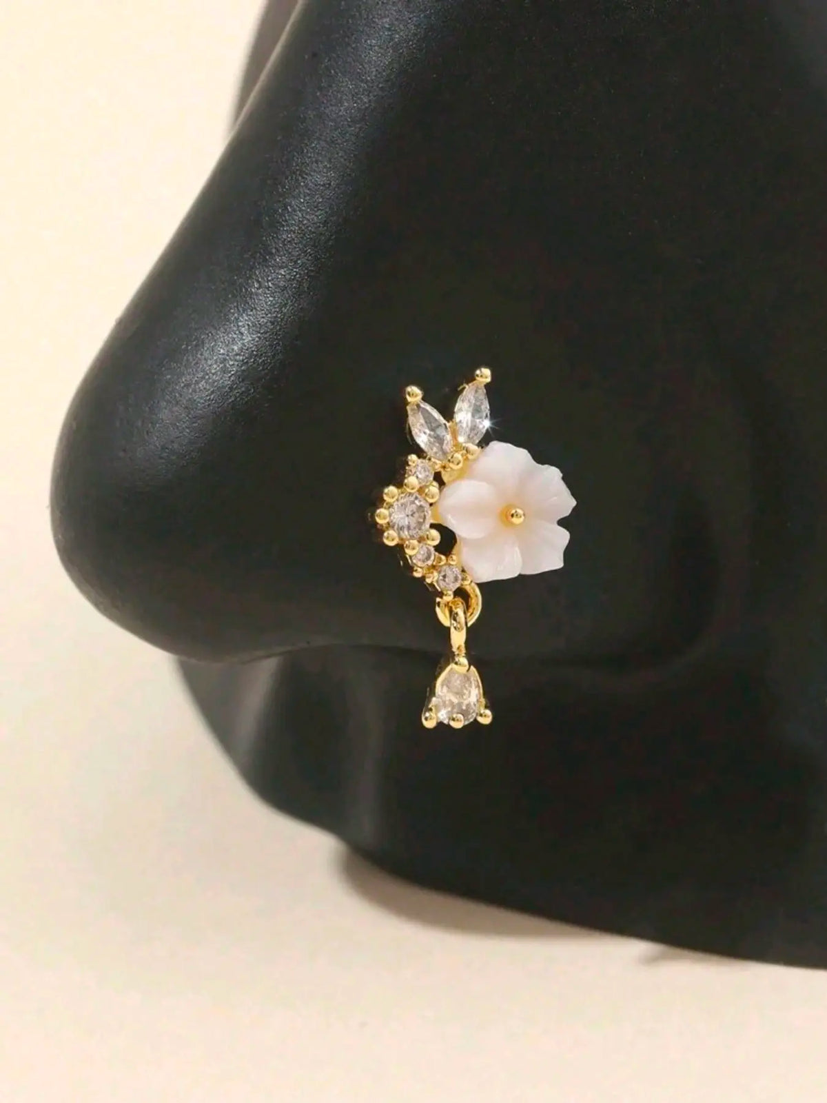 Floral Nose Stud for Women, Casual Style with Zircon, Perfect for Vacation/daily Wear, All-Season Fashion Jewelry, Nose Piercing Jewelry, Fashion Body Jewelry