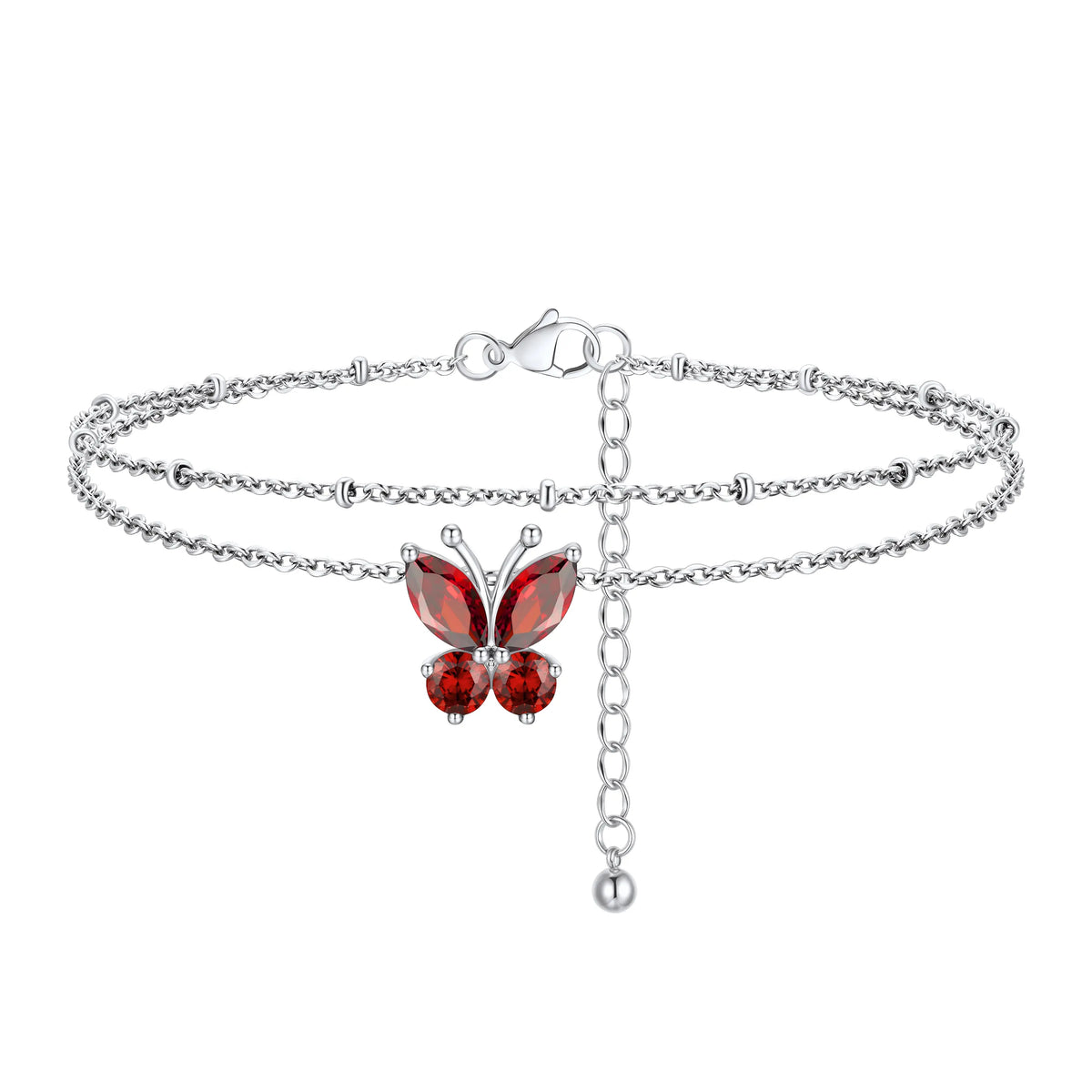 FindChic Women's Trendy Fashionable Accessories 2-Layered Non-Tarnish Tarnish-Proof Butterfly Birthstone Anklet, Zircon-Inlaid Cubic Zirconia Bling Jewellery for Adults, Summer Beach Daily Gift Ankle Bracelet