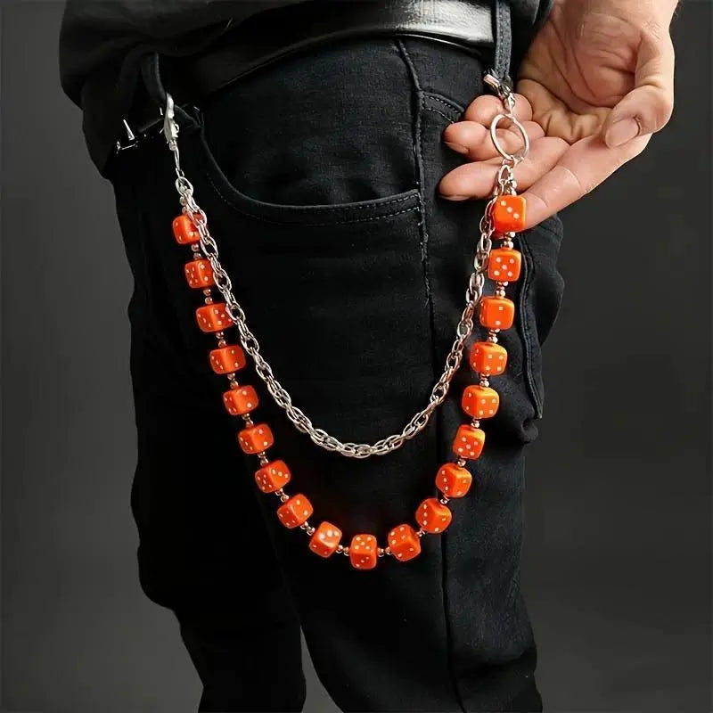 Unisex Punk Hip Hop Waist Chain - Double-Layer Acrylic Fiber Dice Punk Pant Accent, Funky Fashion Body Jewelry, Anniversary Gift Chain Accessory for Pants