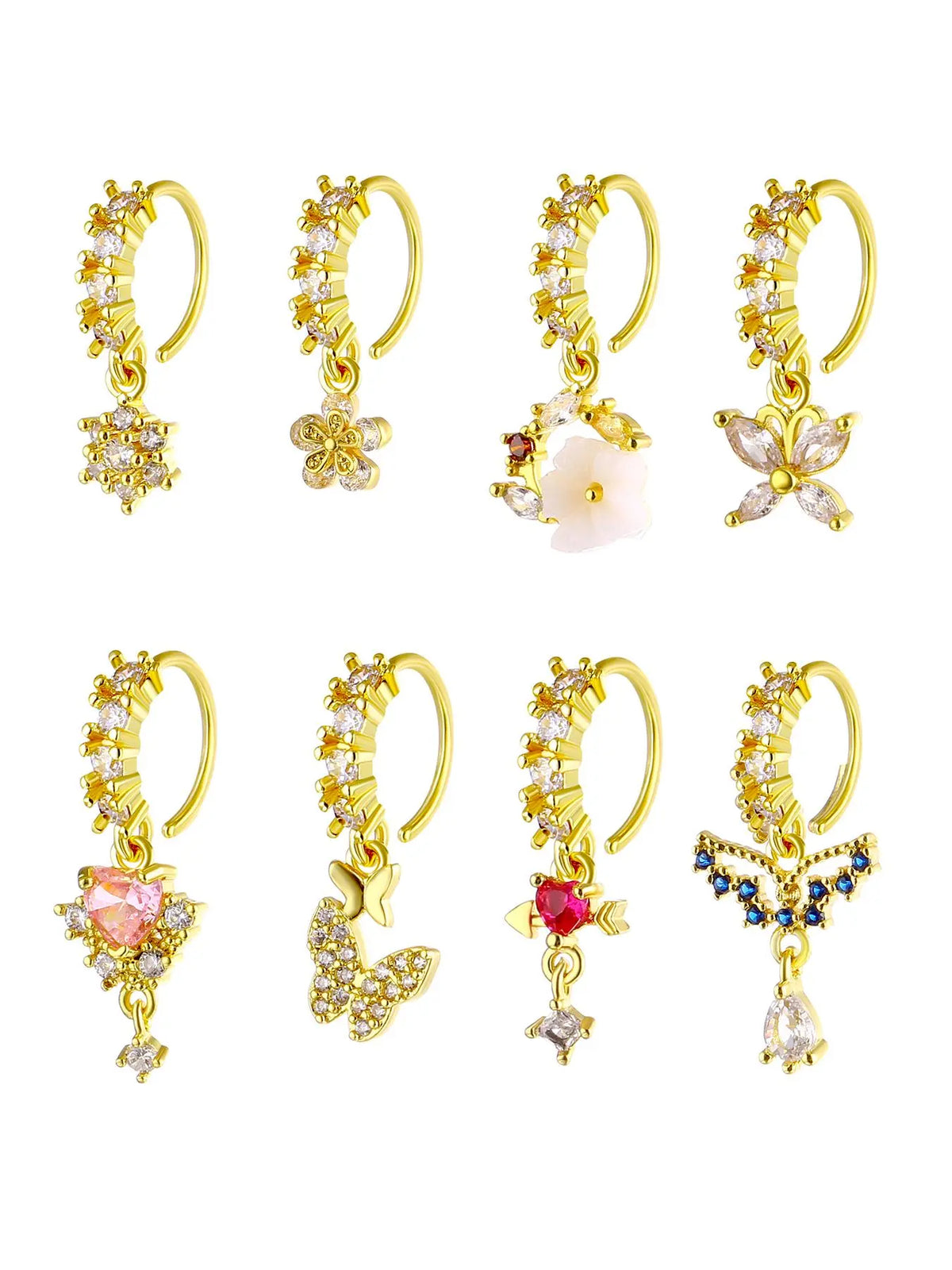 8/10/20 Pieces 20g Dangle Nose Ring, Nose Rings L Shaped, L-Shaped Hanging Stud, Stainless Steel, Cz Flower Pendant, Women's Nose Jewelry, All Seasons