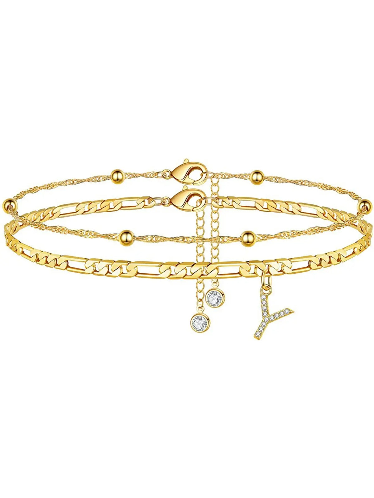 Ladies' ankle bracelet, exquisite layered chain CZ initials ankle chain, Anklets, summer jewelry gift, Elegant Accessory;Adjustable design, very suitable for women. It is a must-have item for summer and an ideal Valentine's Day gift.