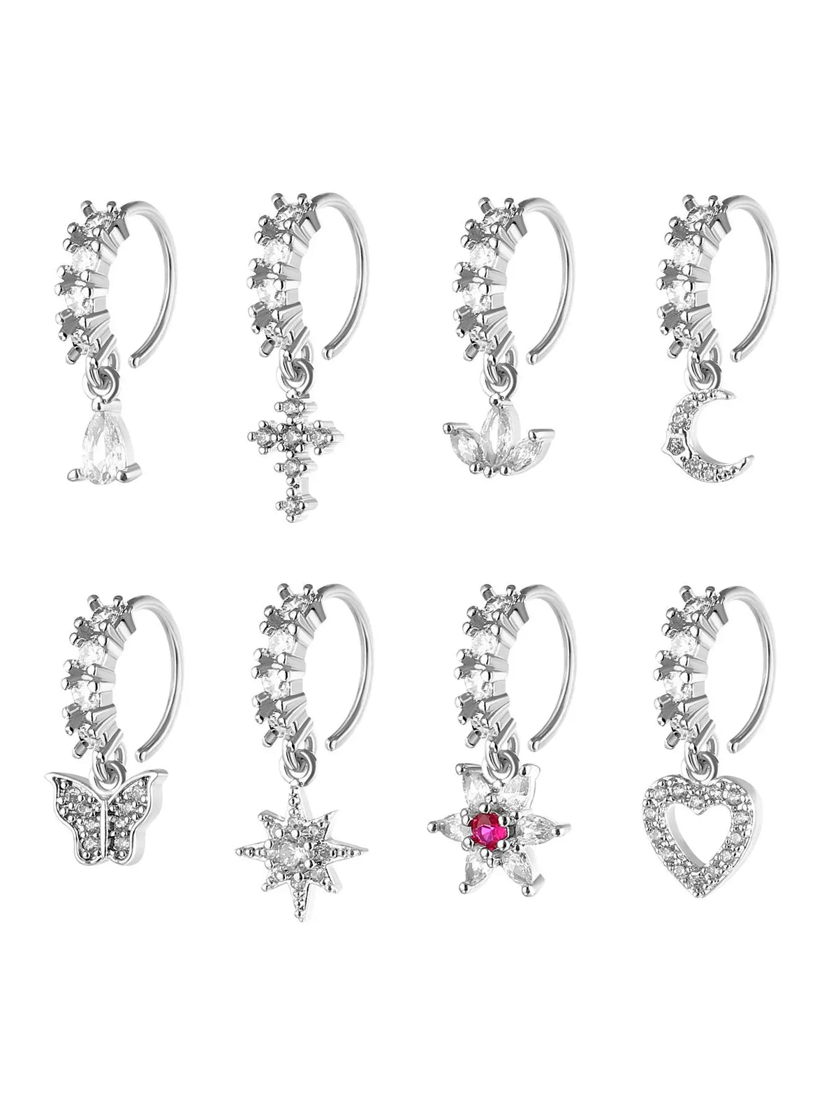 8/10/20 Pieces 20g Dangle Nose Ring, Nose Rings L Shaped, L-Shaped Hanging Stud, Stainless Steel, Cz Flower Pendant, Women's Nose Jewelry, All Seasons