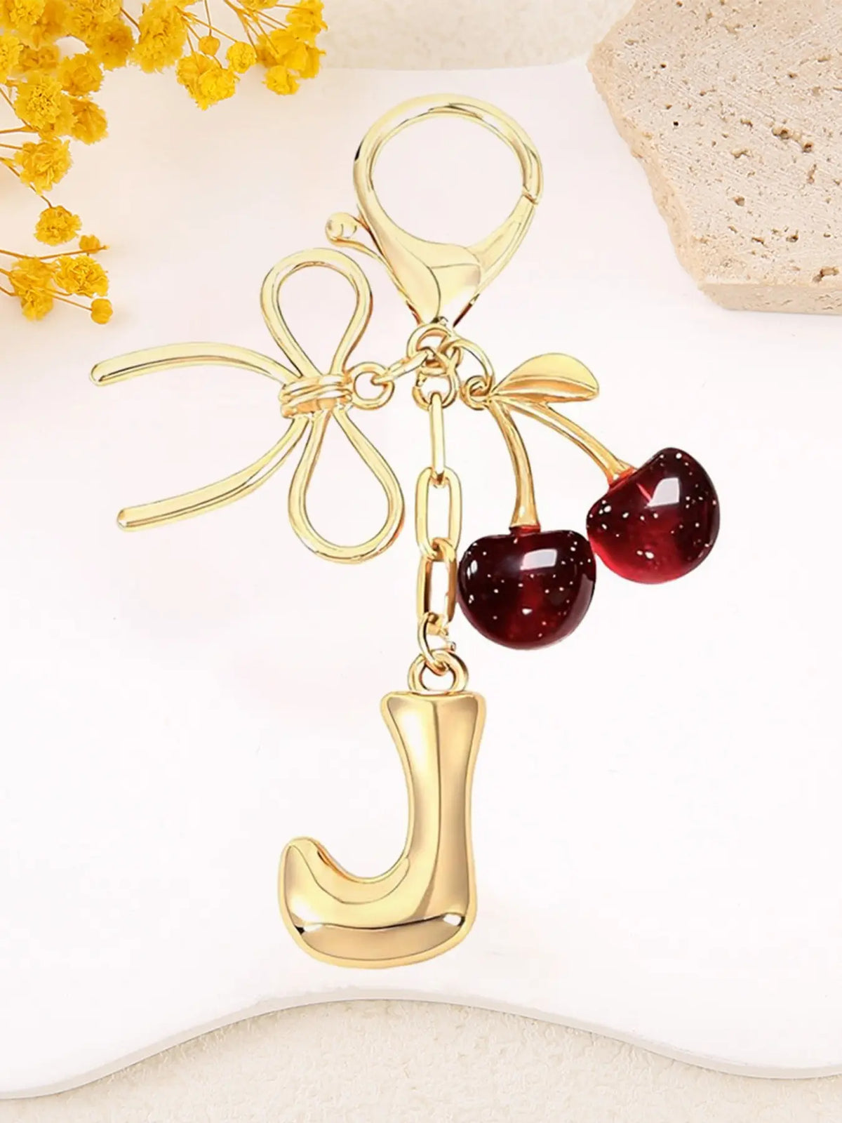 Women's Cherry Bow Letter Pendant Keychain, Cherry Design, Bow Accent, Casual Style Wallet, Handbag and Backpack Accessory, Keychain for Bags, Car Keychain for Students, Cherry Bow Keychains