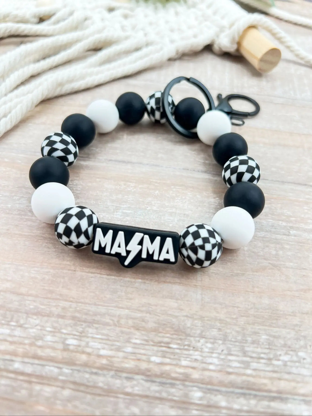 Boho Style Checkerboard Pattern Silicone Beaded Keychain, Cute Flower & Smile Face Charm, Fashion Accessories, Trendy Cute Keychain for Women & Men, Key Rings, Keyring