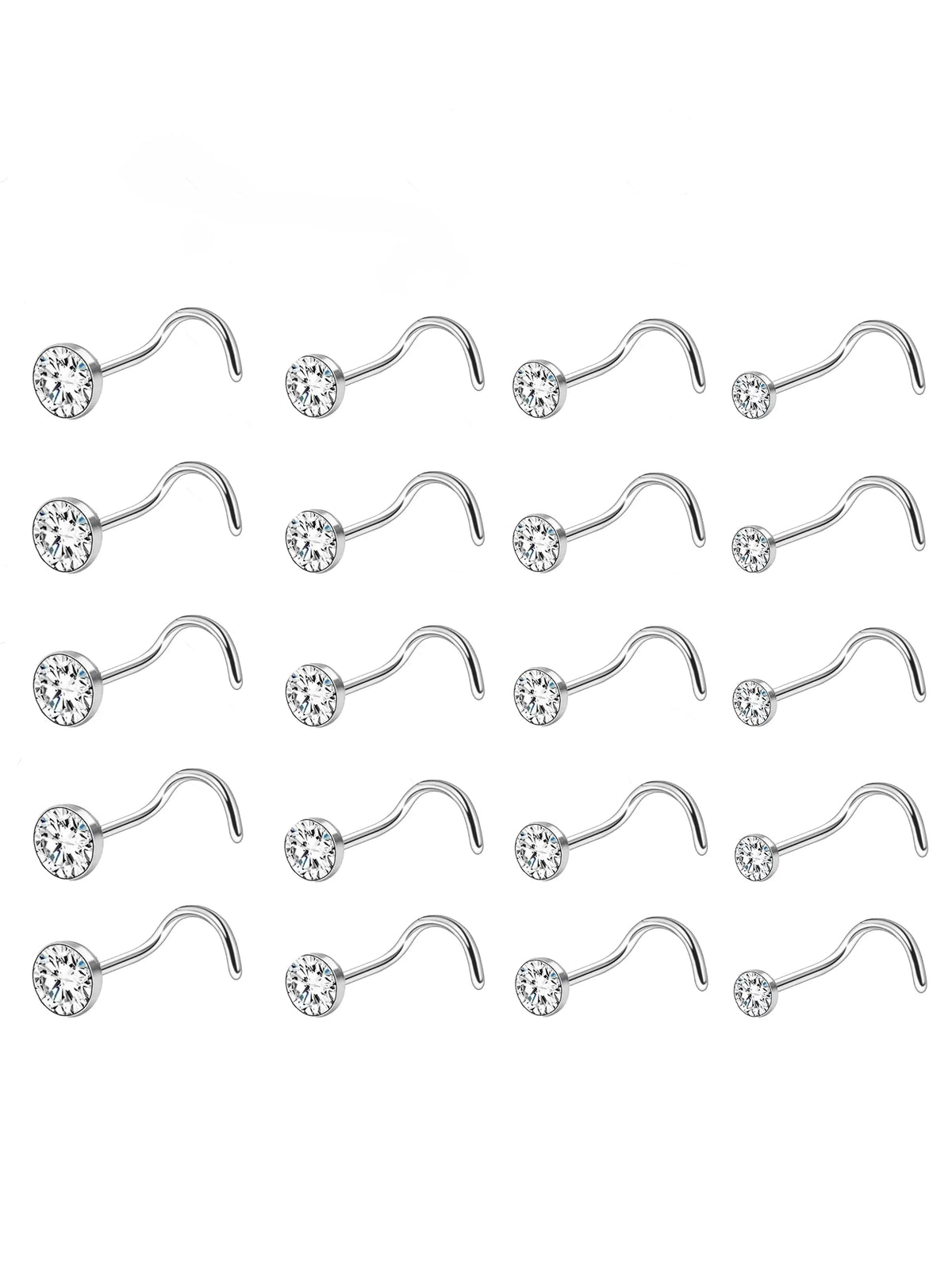 20Pcs 20G Nose Rings Studs for Women Men Hypoallergenic Surgical Steel Nose Stud L Shape Nose Ring Nose Screw Multiple Sizes 1.5/2/2.5/3mm Nose Piercing Jewelry, Body Piercings, Plain Pattern Nose Studs for Daily & Party Wear Body Jewelry Perfect Gift