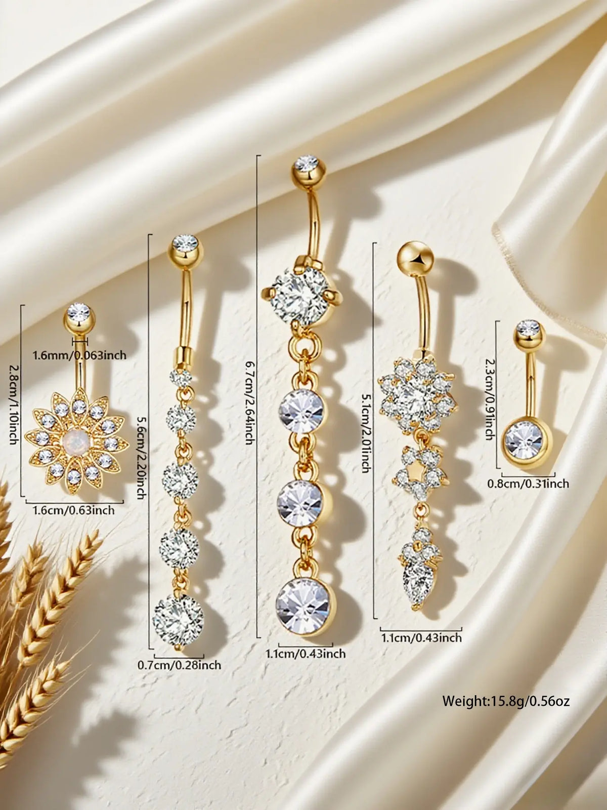 Women's Belly Button Rings Set, Navel Ring, Artificial Zircon Flower Design, Fashion Jewelry for Party & Vacation Wear, Body Piercing Accessories, High Quality Jewelry, Body Jewellery