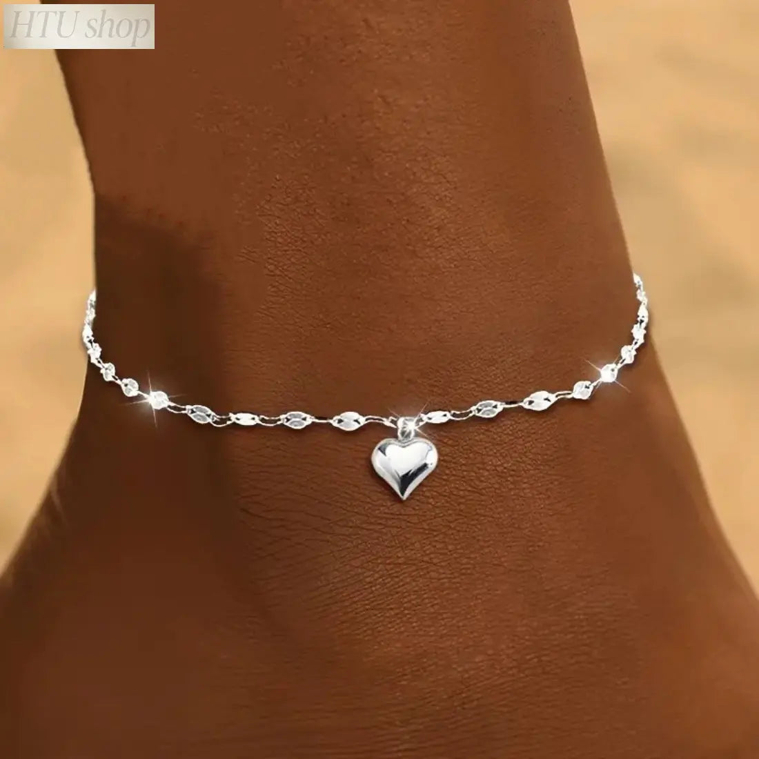 Women's Adjustable Stainless Steel Anklet Chain - Boho Love Heart Pendant, Minimalist Casual Beach Foot Accessory for Summer Vacation, Elegant Barefoot Stainless Steel Jewelry, Sohochic