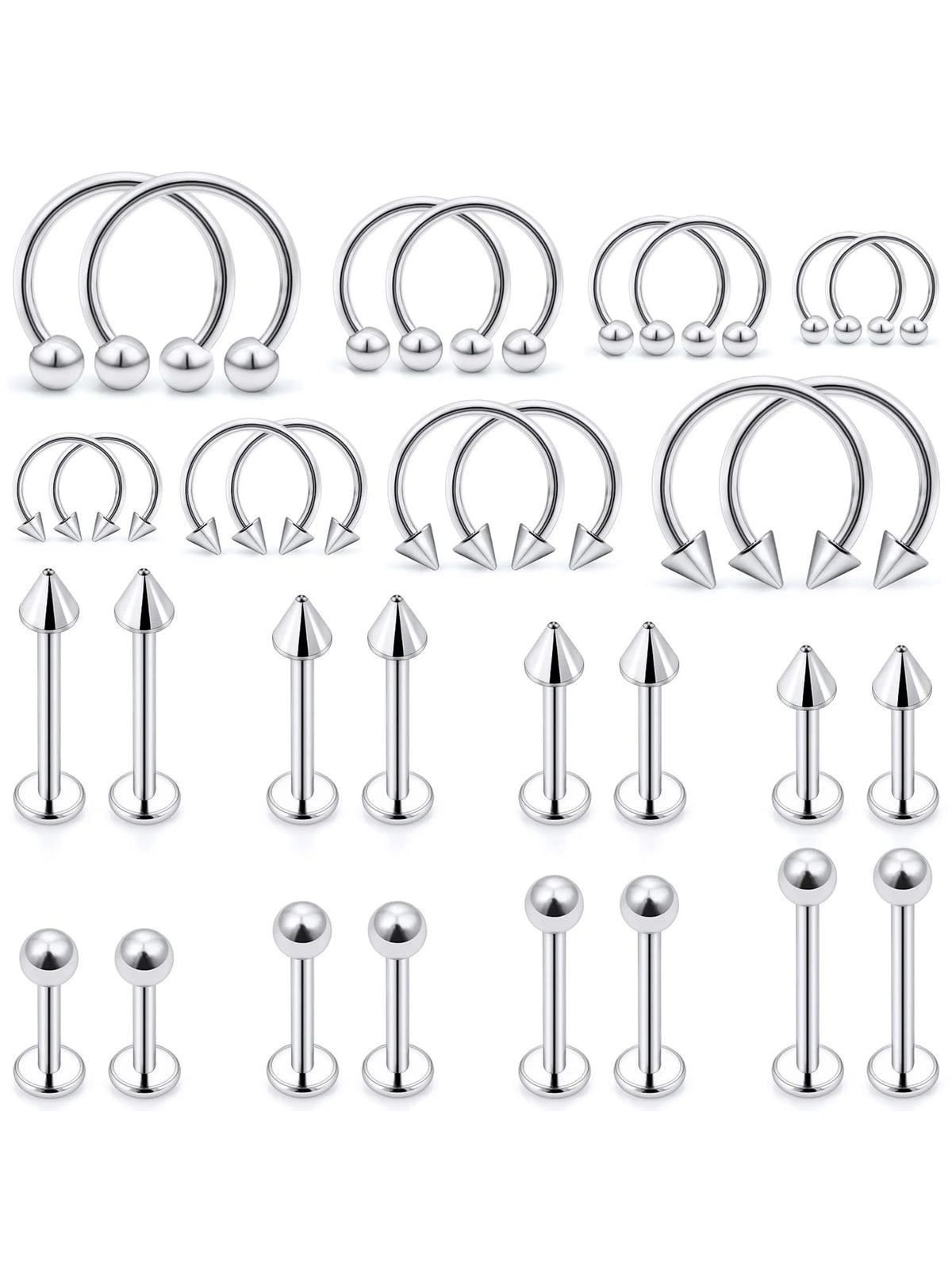 32pcs Lip Rings Set, Labret Monroe Lip Barbell, Snake Bite Piercing Jewelry, 16g Helix Earring, Daith Tragus Cartilage Studs, Lips Piercing, Lip And Cartilage Piercings, Body Jewelry, Body Piercing Kit