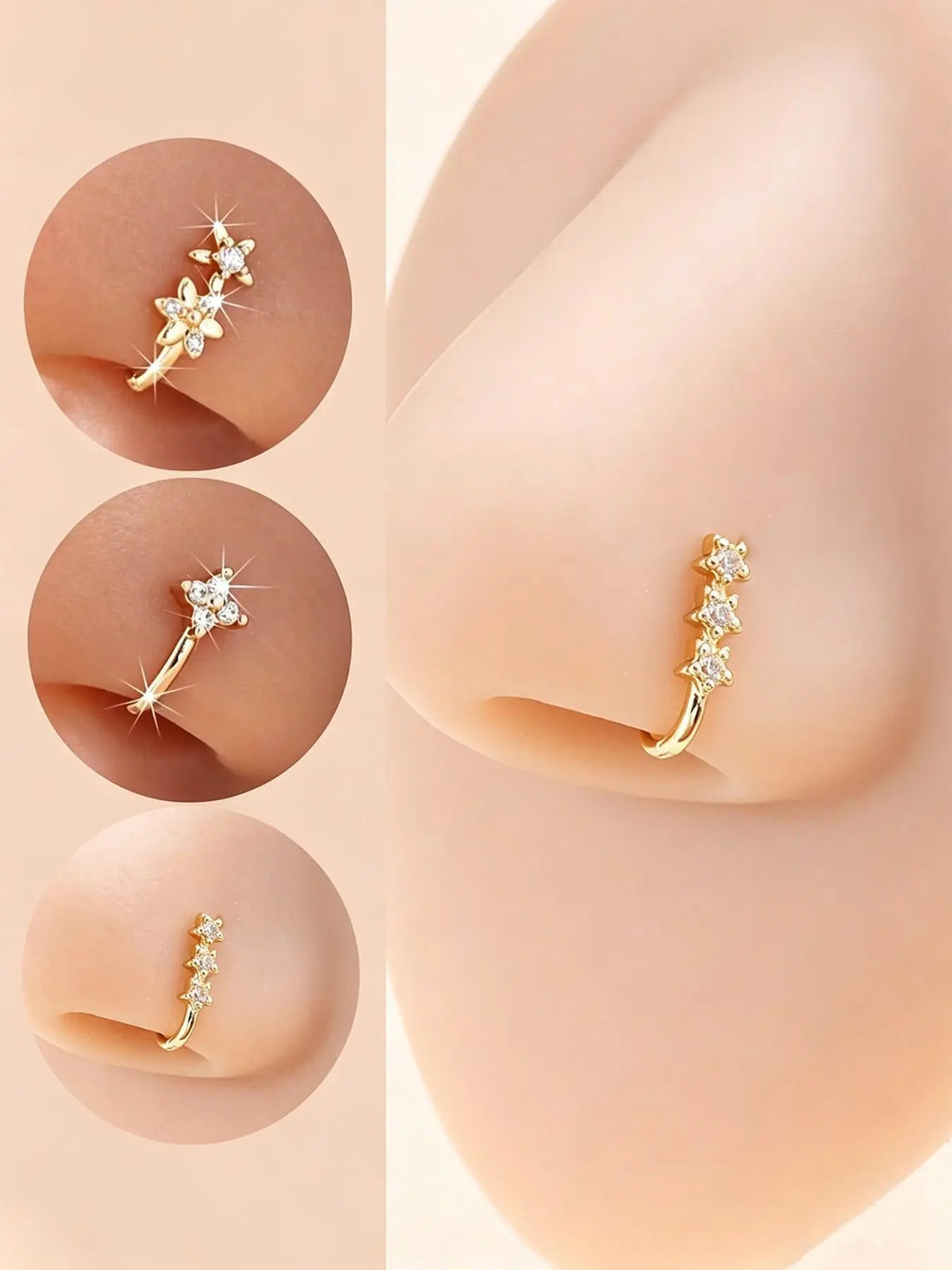 3 Piece U-Shaped Non-Piercing Faux Nose Piercing Nose Ring Clips, Elegant Sparkling Daily Party Jewelry, Chic Body Jewelry, Comfortable Clip-On Nose Cuffs for Unpierced Nostrils