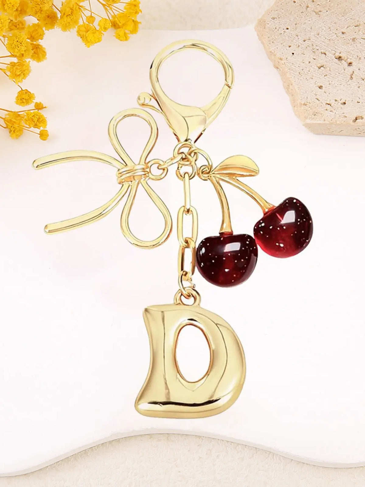 Women's Cherry Bow Letter Pendant Keychain, Cherry Design, Bow Accent, Casual Style Wallet, Handbag and Backpack Accessory, Keychain for Bags, Car Keychain for Students, Cherry Bow Keychains