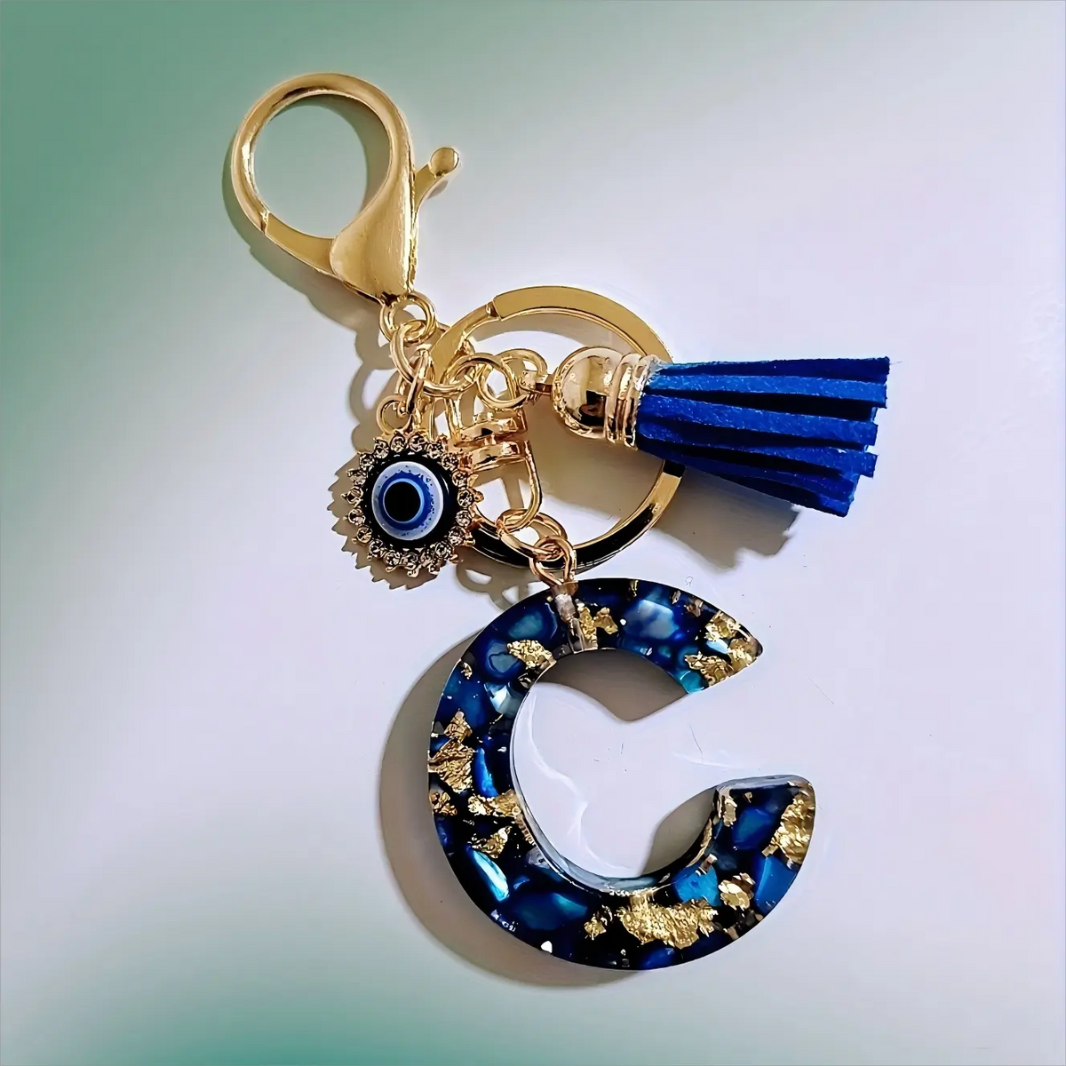 Women's Boho Alloy Alphabet Resin Letter Keychain - Aesthetic Keychain, Evil Eye Graphic, Tassel Accent, Bag Chains, Bag Charm Styling, Car & Purse Accessory