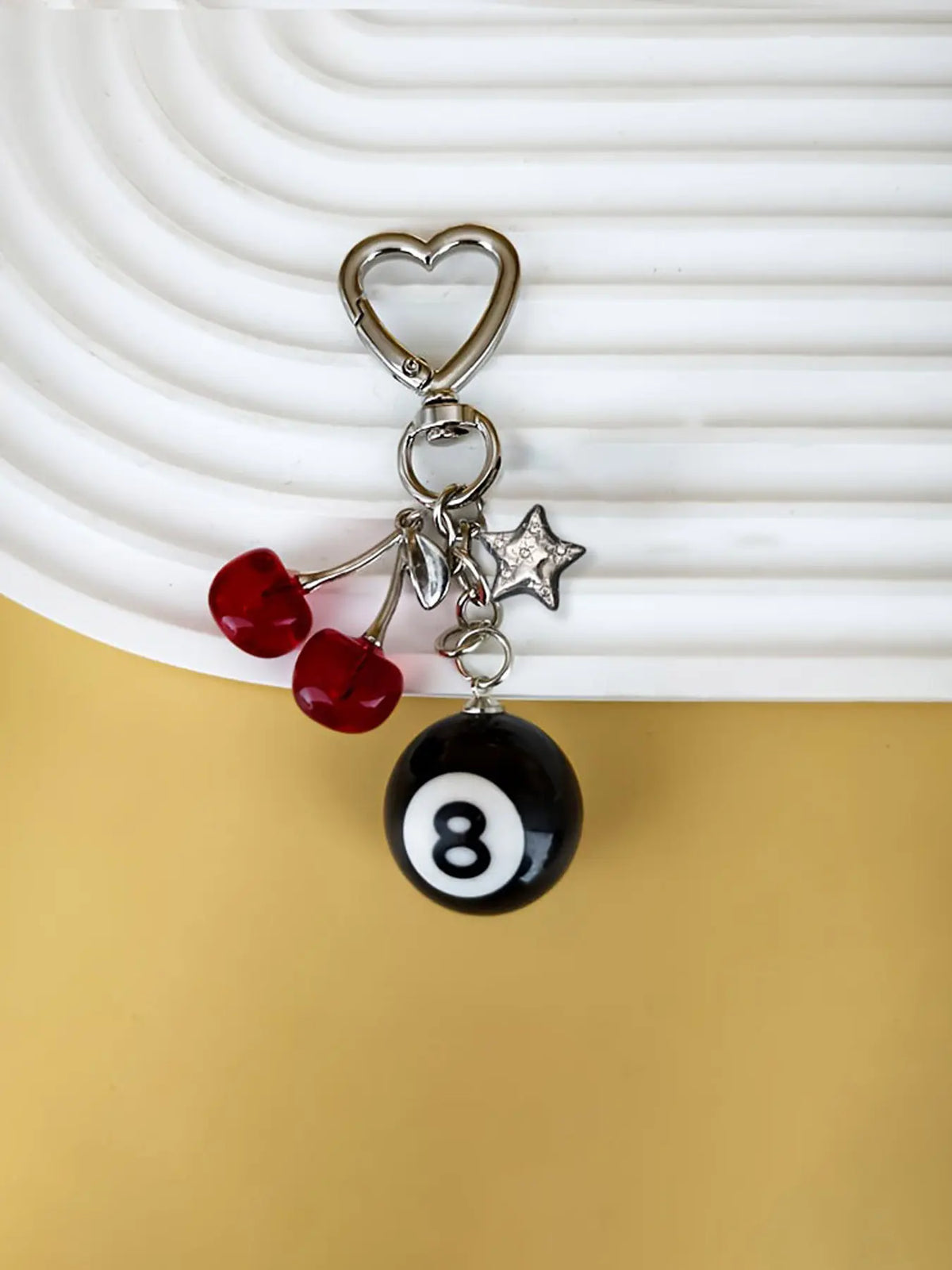American Retro Y2K Black Dice & Eight Billiard Ball & Cherry Pendant Keychain Charms, Suitable for Decorating Keys, Bags and Earphone Cases, Accessory for Going Out and Dating, Key Accessories