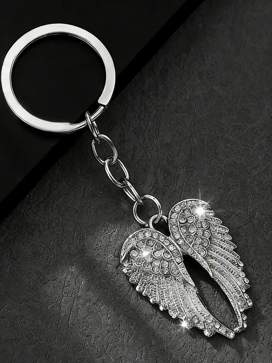 Vintage Distressed Angel Wing Keychain Pendant, A Light Luxury Style Metal Charm With Sparkling Textured Details, Can Be Used As A Key Holder Or Bag Accessory, Suitable For Daily Commuting, Or Gifting, Bling Bling Keychains, Keychain For Bags