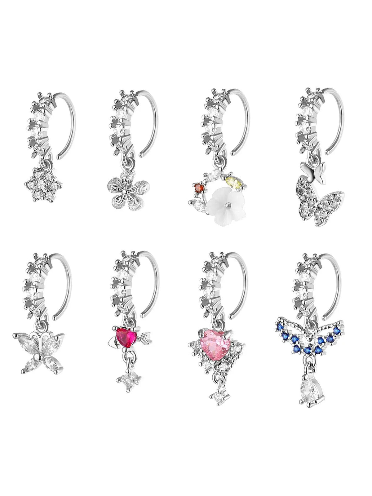 8/10/20 Pieces 20g Dangle Nose Ring, Nose Rings L Shaped, L-Shaped Hanging Stud, Stainless Steel, Cz Flower Pendant, Women's Nose Jewelry, All Seasons