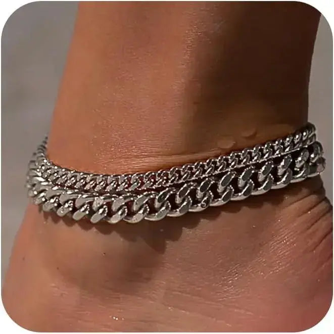 DearLuniva S Chunky Cuban Link Chain Anklet for Women Waterproof Adjustable Fashion Chic Accessories Trendy Layered Anklet Set Jewelry Gift