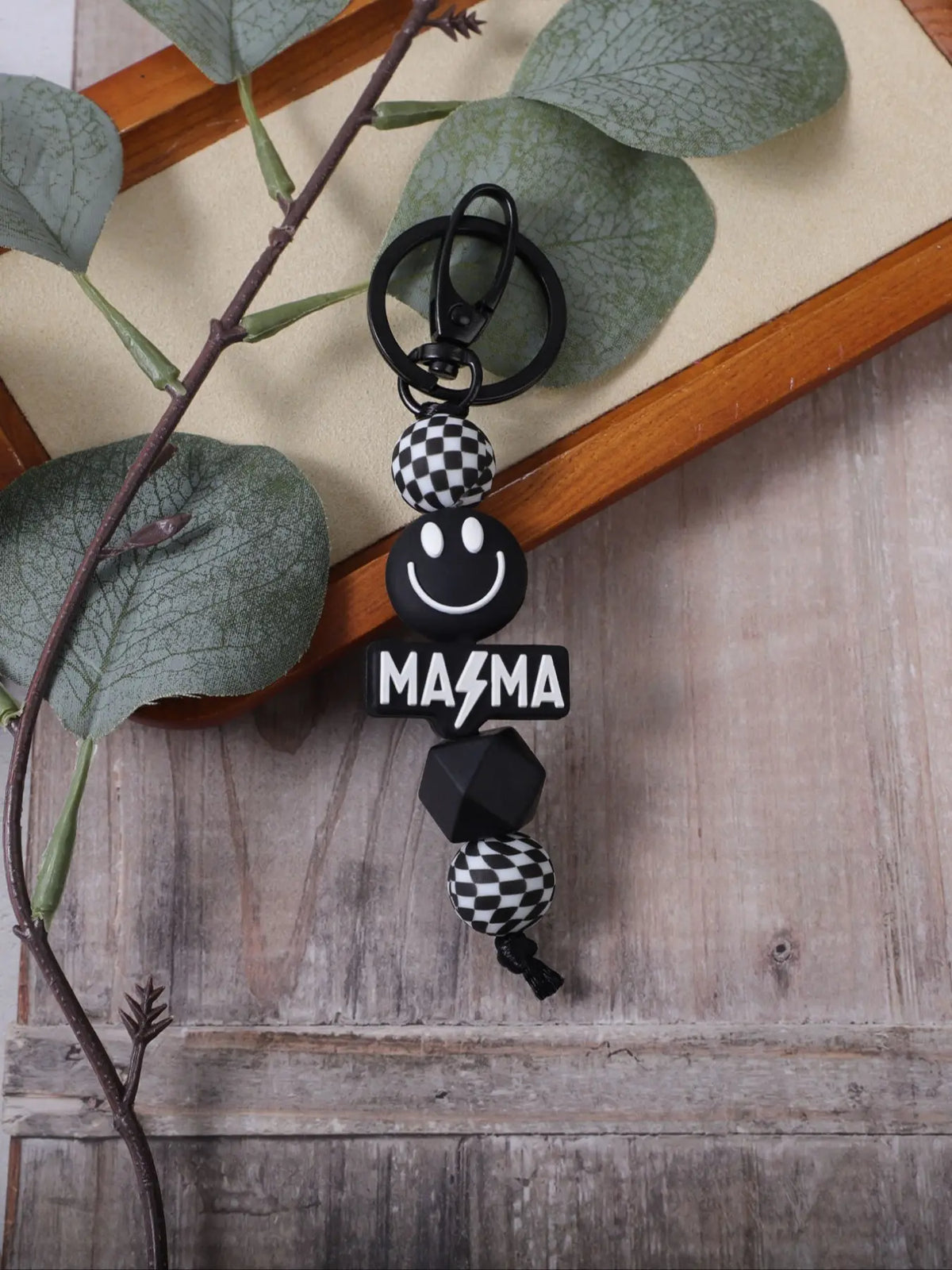 Boho Style Checkerboard Pattern Silicone Beaded Keychain, Cute Flower & Smile Face Charm, Fashion Accessories, Trendy Cute Keychain for Women & Men, Key Rings, Keyring