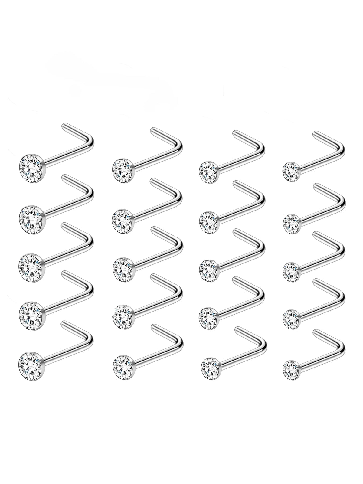 20Pcs 20G Nose Rings Studs for Women Men Hypoallergenic Surgical Steel Nose Stud L Shape Nose Ring Nose Screw Multiple Sizes 1.5/2/2.5/3mm Nose Piercing Jewelry, Body Piercings, Plain Pattern Nose Studs for Daily & Party Wear Body Jewelry Perfect Gift
