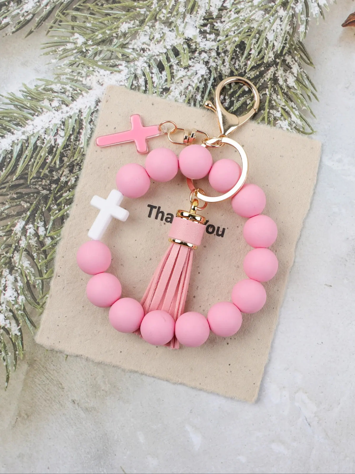 Macaron Cross Beaded Bracelet Keychain, Cute Keychains, Matching Tassel Pendant, Soft Beads Design, Perfect Gift for Friends and Mom, Easter and Thanksgiving Gifts