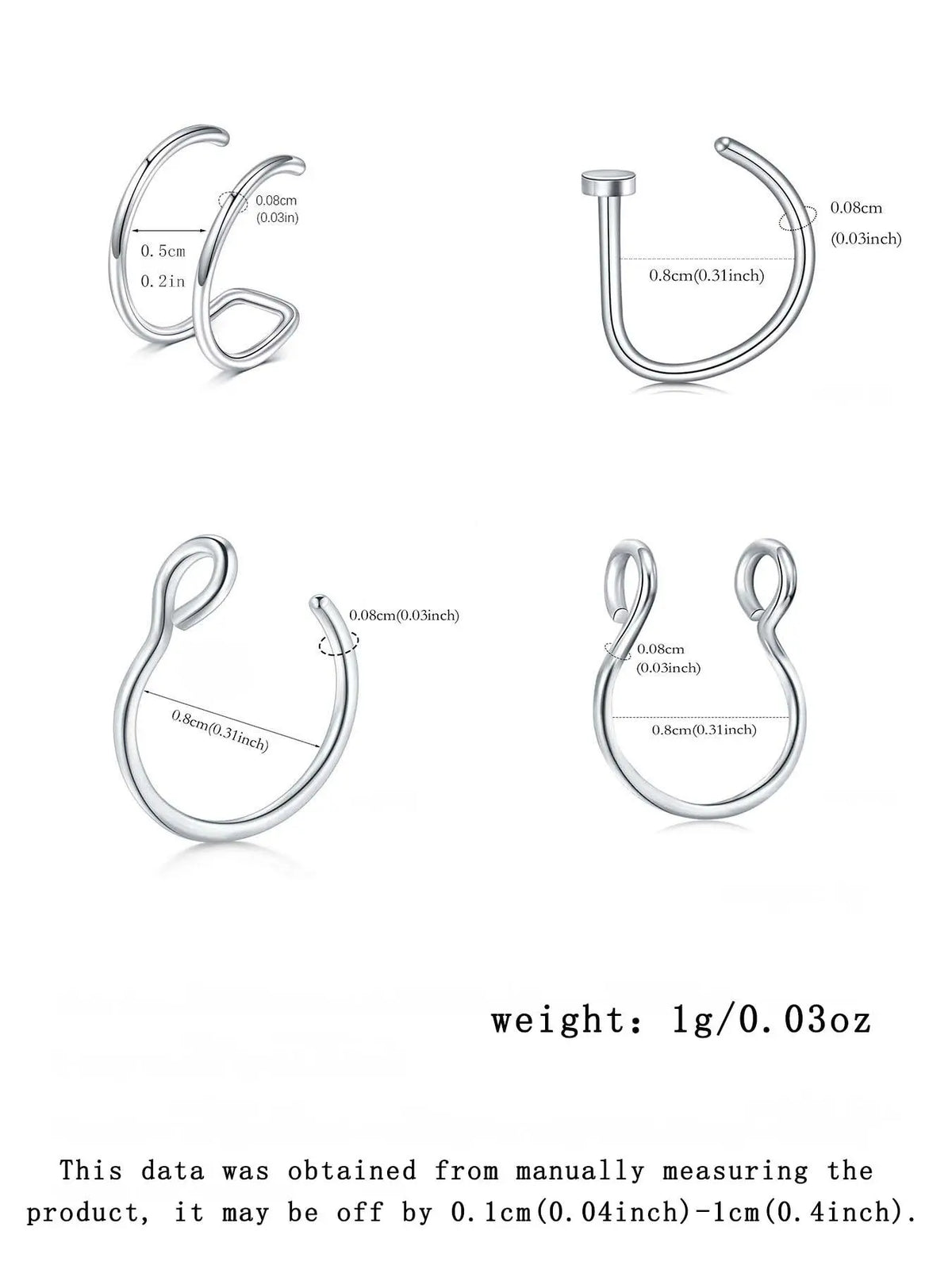 8pcs Stainless Steel Fake Septum, Nose Cuff, Fake Piercings, Nose Piercing Body Jewelry for Women and Men for Daily Clothing Decor, Party, Minimalist Aesthetic Jewelry Gift