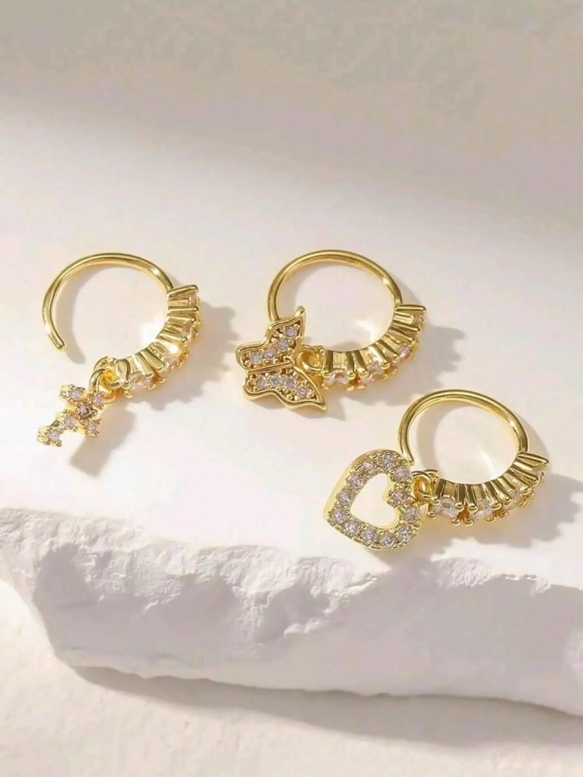 Heart & Cross & Butterfly Design Nose Ring Set, Fashionable Nose Ring for Women & Girls, Trendy All-match & Exquisite Jewelry for Birthday Gift, Nose Piercing Jewelry, Body Jewelry