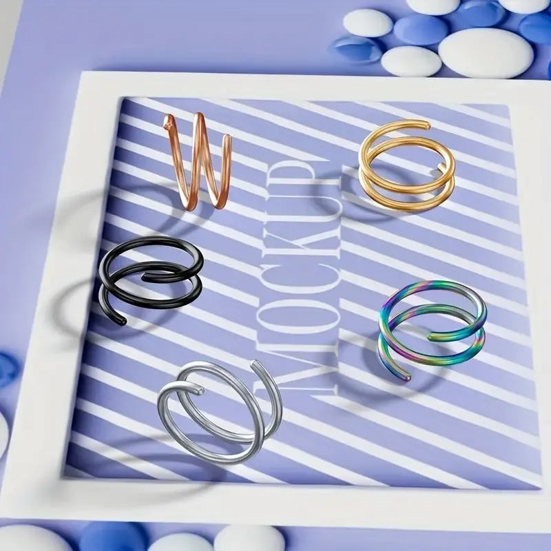 5Pcs Double Hoop Nose Ring Stainless Steel Jewelry Set Single Piercing Spiral Nose Ring Hoop Colorful Nose Piercing Jewelry Women/Men Body Piercing Jewelry