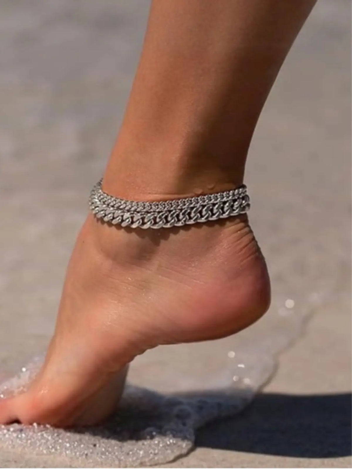 2026 New Double Layer Cuban Link Anklet for Women, Gold/Silver Waterproof Beach Foot Jewelry, Minimalist Chain Anklet for Summer Daily & Vacation Wear, Trendy Fashionable Accessories, Wearable Jewelry, Fashion Jewelry