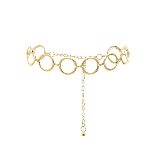 Women's Adjustable Gold Alloy Waist Chain Accessory - 109cm Dangle Big Circle Design, All-Season Wear, Chic Body Jewelry, Accessories for Women