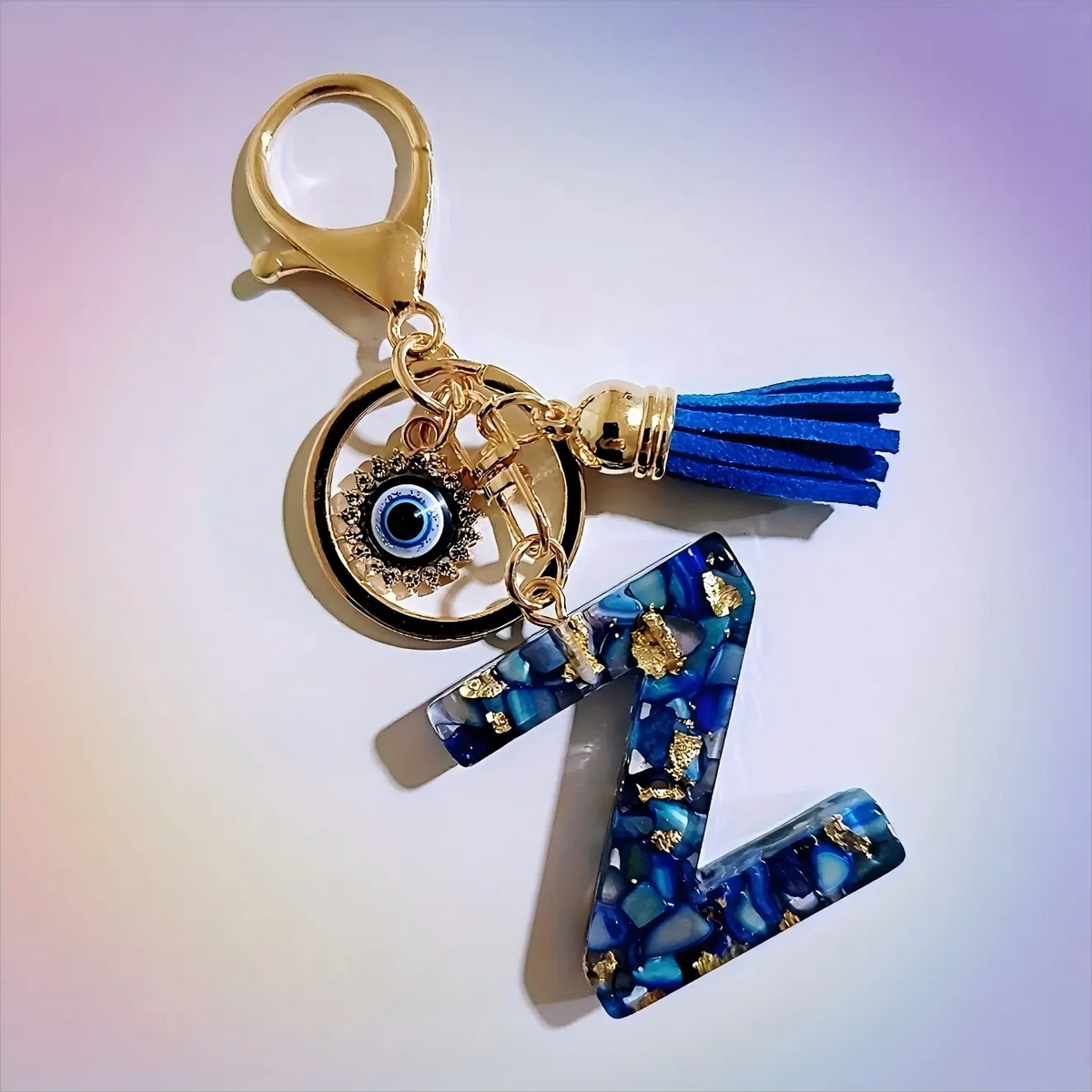Women's Boho Alloy Alphabet Resin Letter Keychain - Aesthetic Keychain, Evil Eye Graphic, Tassel Accent, Bag Chains, Bag Charm Styling, Car & Purse Accessory