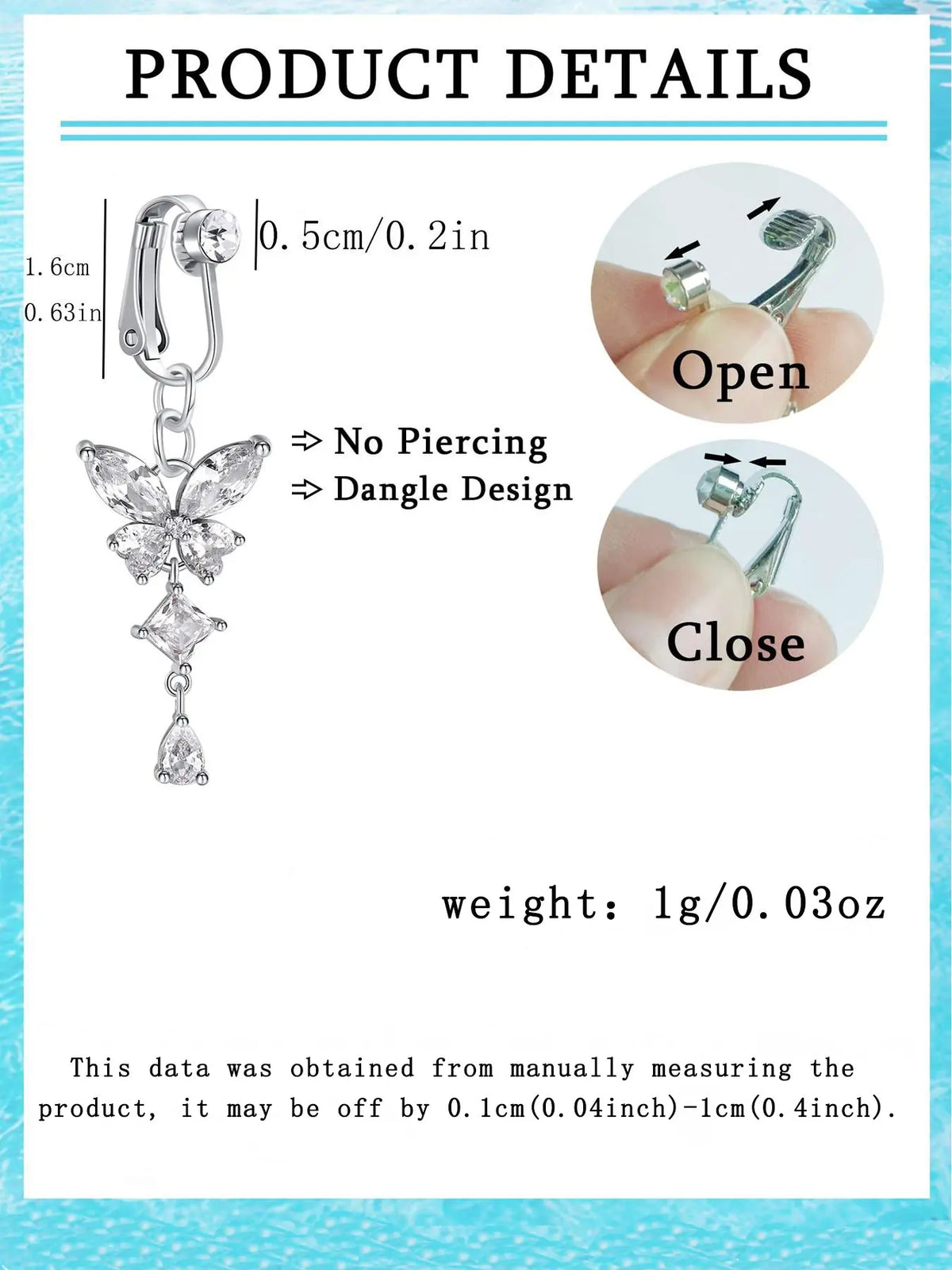 Fashion Faux Belly Ring, Cute Butterfly & Heart Design Fake Belly Button Piercing Clip on Belly Button Rings, Body Piercings, Body Jewelry for Women, Body Jewelry Accessory