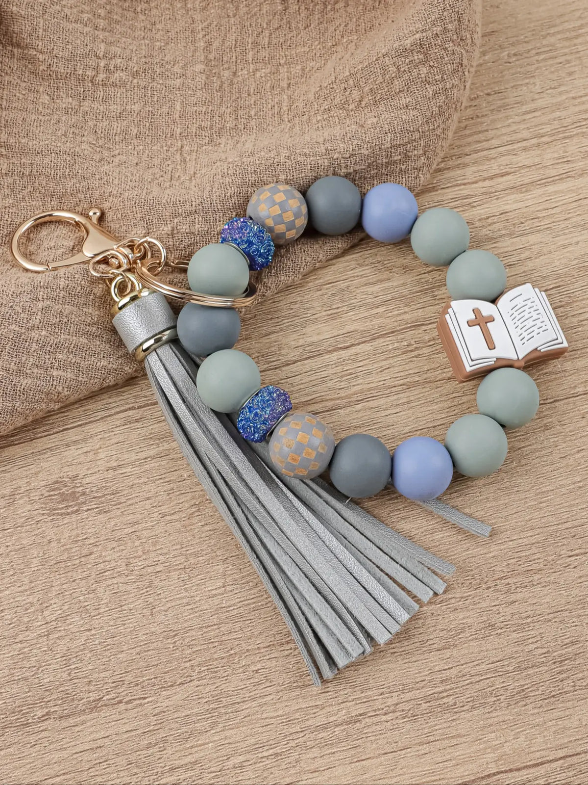 Christian Bible Cross Keychain, Mother's Day Gift for Mom, Faith Beaded Wristlet Keychain, Religious Boho Bag Charm, Key Charms, 1 Count