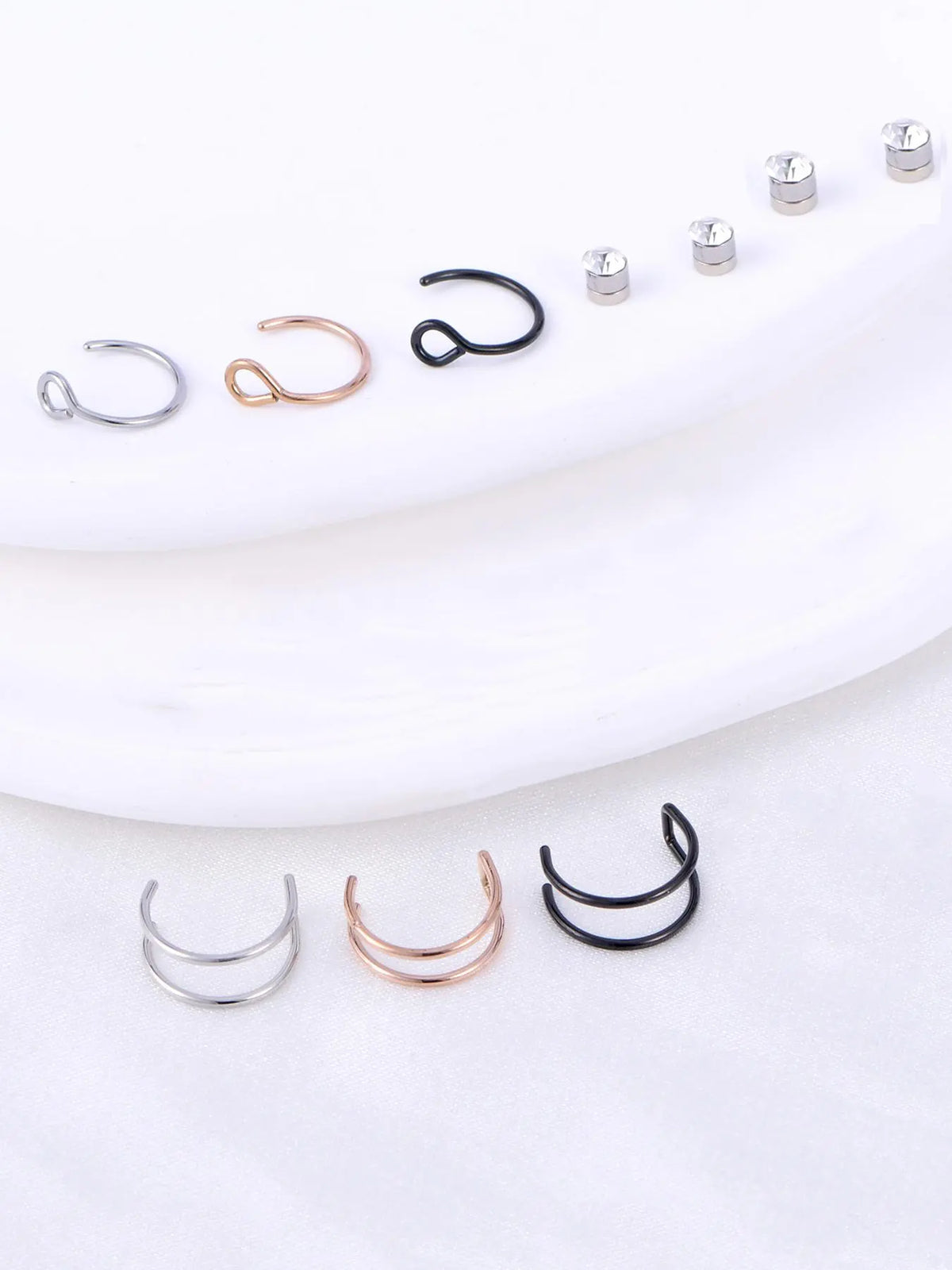 13pcs/set Rhinestone Decorated Faux Nose Rings, Stainless Steel Magnetic Nose Rings Set, Non-Piercing Body Jewellery for Women and Men, Fashion Accessories for Party and Daily Wear
