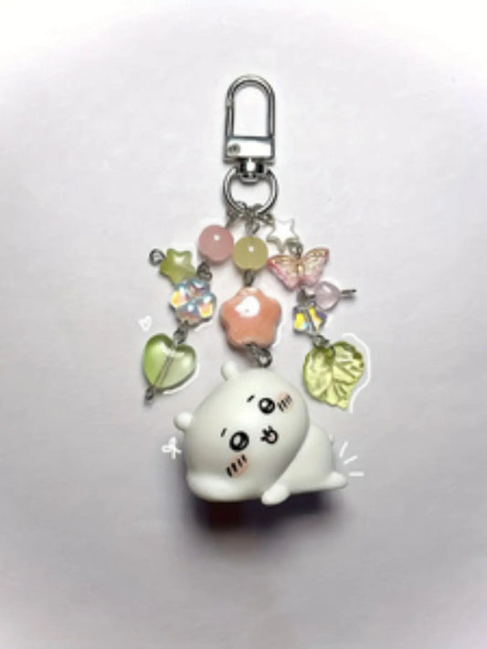Handmade Beaded Keychain, Creative Anime Doll DIY Keyring, Multi-Color Heart Star Glass Beads, Best Gift for Him Her, Y2K Style, Trendy Cute Charms Keychain, Cool Keychains