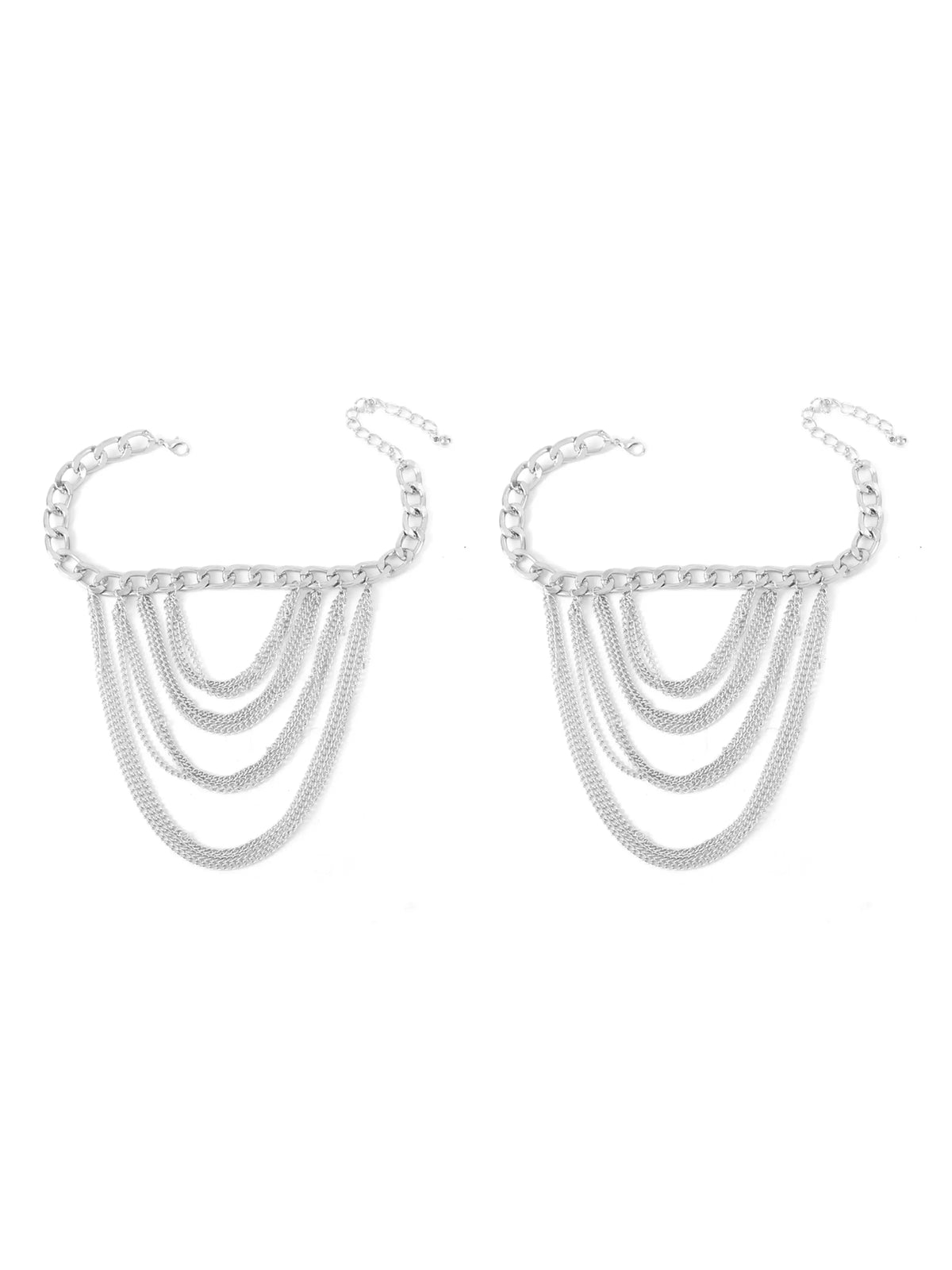 1 Pair Women Layered Tassel Shoe Ankle Chains, Anklets Metal Look High Heel Foot Jewelry Accessories Fashionable Accessory in Gold Silver Black