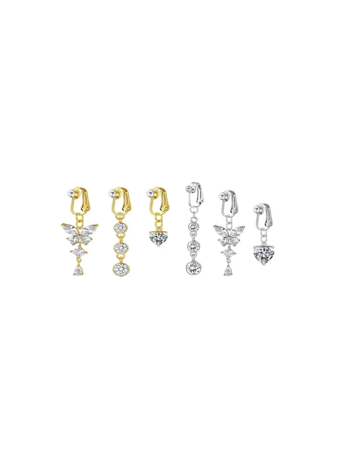 Women's Elegant Rhinestone Decor Fake Belly Button Rings Navel Ring, Exquisite Trendy Belly Piercing Jewelry with Butterfly & Heart Design, Fashionable for Women & Girls Body Jewellery