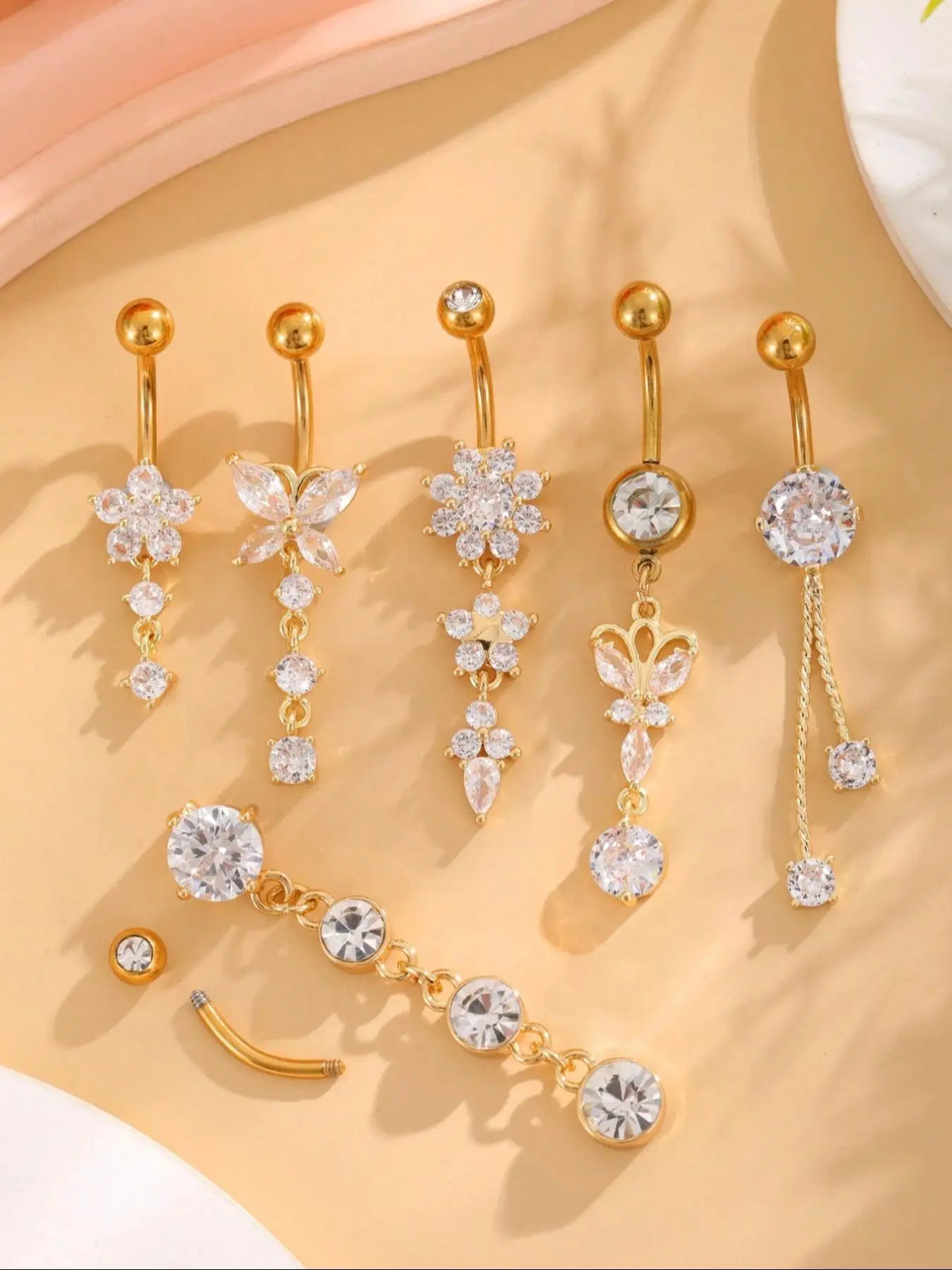 Women's Elegant Butterfly & Flower Design Belly Rings, Stainless Steel Belly Button Rings, Cute Trendy Belly Piercing Jewelry, Navel Piercing Jewelry, Fashion Body Jewelry, Body Jewellery for Party & Daily Decor