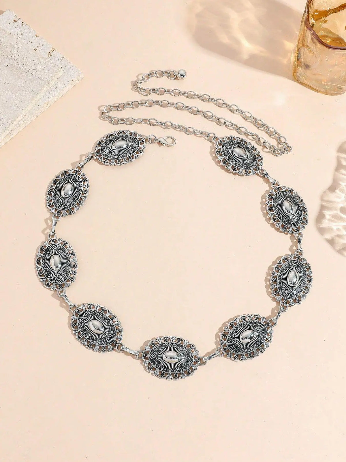 Women's Vintage Oval Pendant Body Chain Belt, Boho Style Adjustable Waist Chain for Jeans Dresses Bikinis, All Seasons Accessory