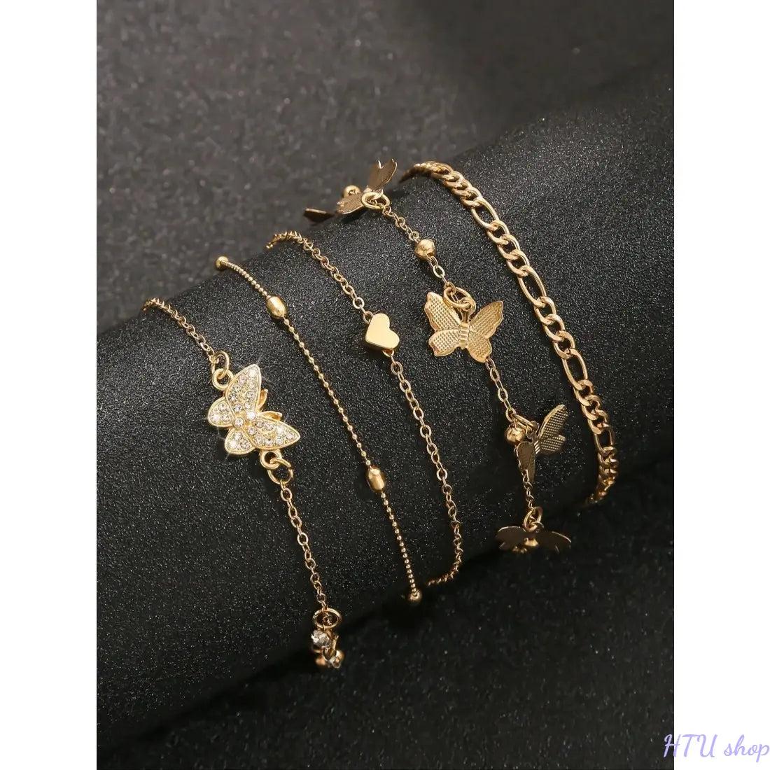 Set of 4 Boho Anklets for Women, Multi-Layer Beaded Anklet Set with Butterfly, Heart & Minimalist Designs, Embellished with Sparkling Synthetic Diamonds, Perfect for Summer Holidays, Beach Parties & Bikini Outfits, Dainty Layered Anklet, Foot Jewelry