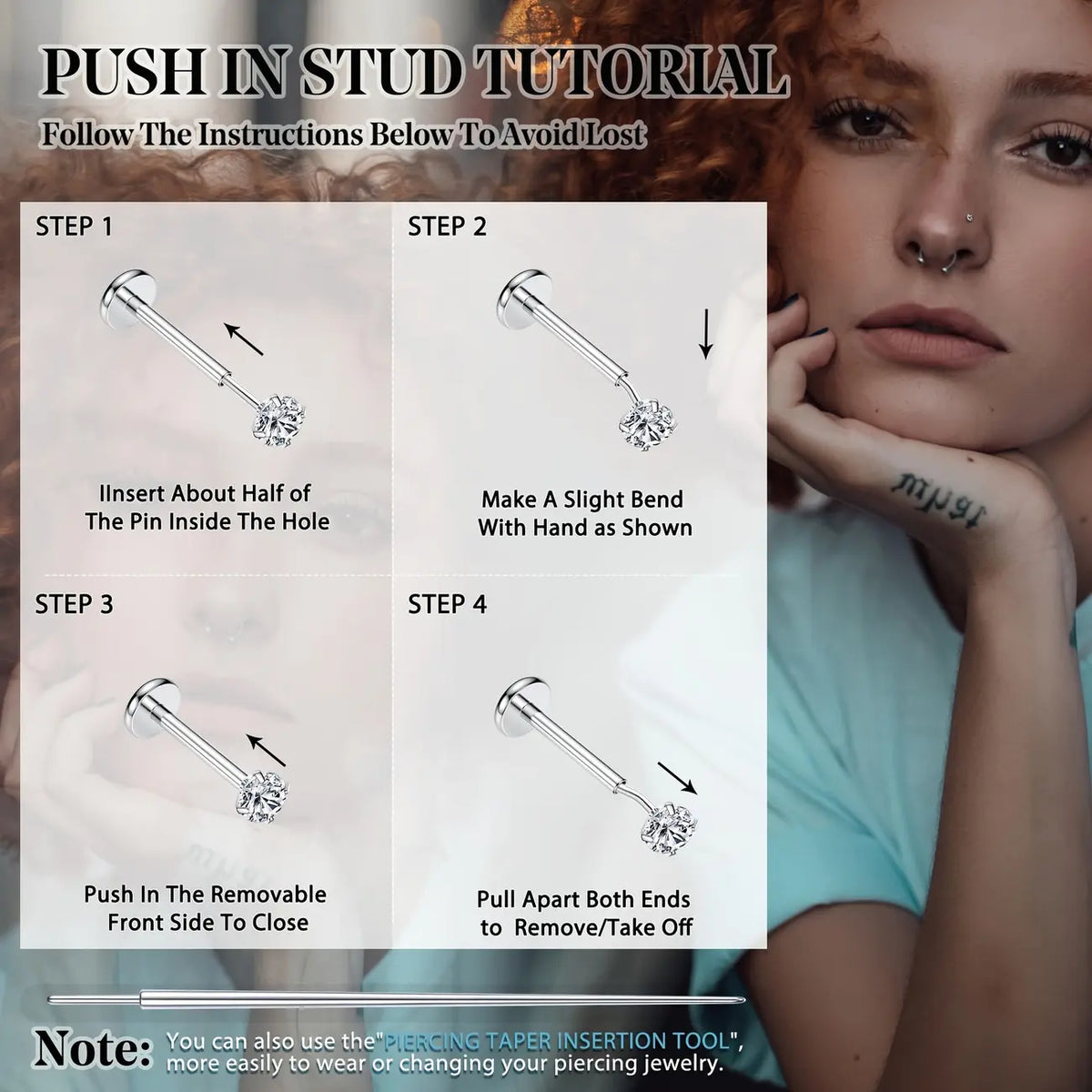 24Pcs Flat Back Stud Earrings with Grab Tool Set for Women - Hypoallergenic Surgical Steel Internal Thread Stud Piercing Jewelry for Tragus Helix Cartilage Conch Nose Lip Piercing Silver