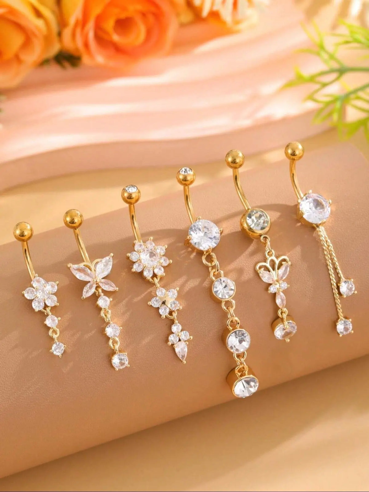 Women's Elegant Butterfly & Flower Design Belly Rings, Stainless Steel Belly Button Rings, Cute Trendy Belly Piercing Jewelry, Navel Piercing Jewelry, Fashion Body Jewelry, Body Jewellery for Party & Daily Decor