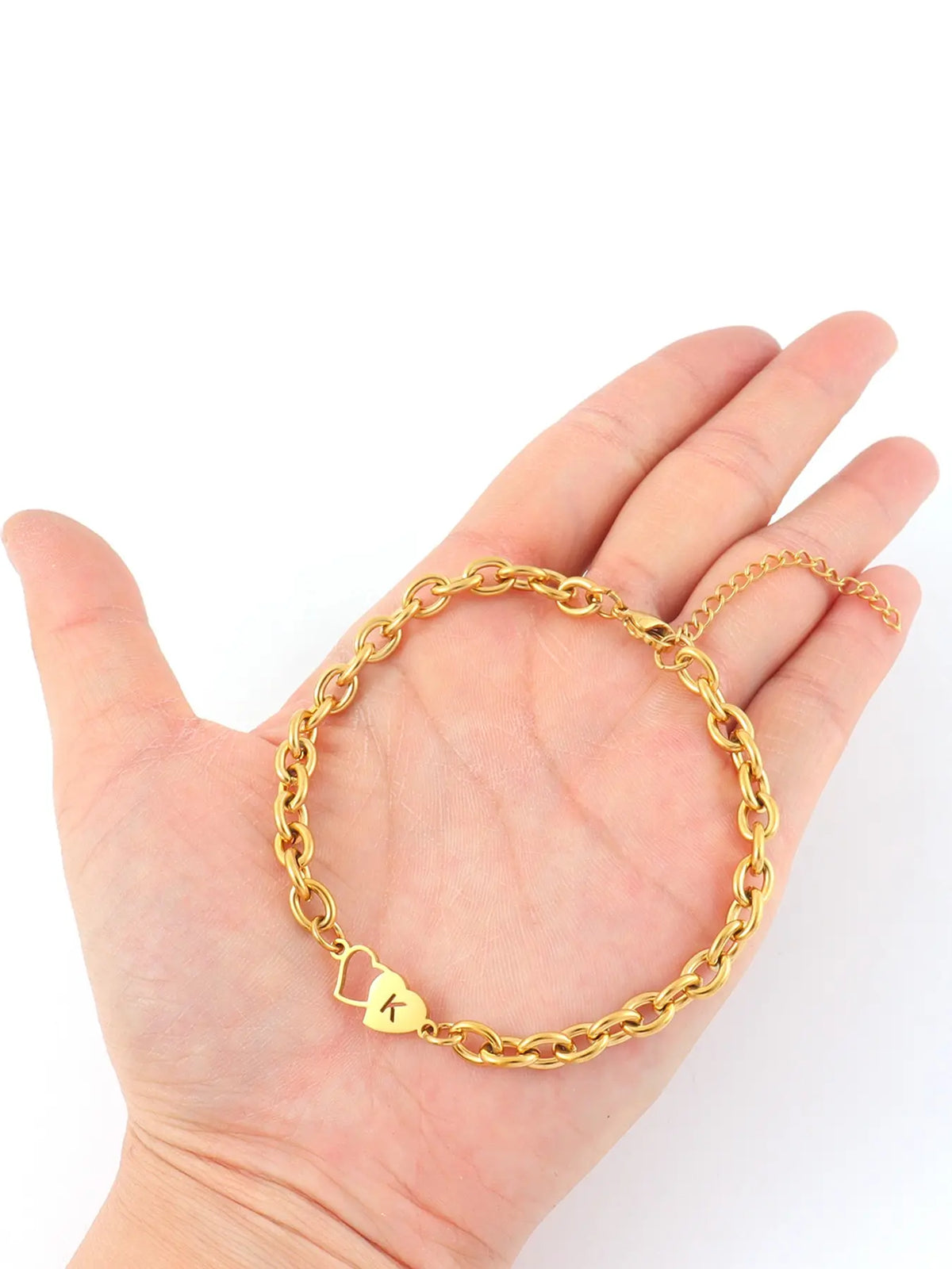Women's Stainless Steel Ankle Chain, Fashionable Heart Letter Design, Casual Style, All Seasons Wear, No Choking Hazard