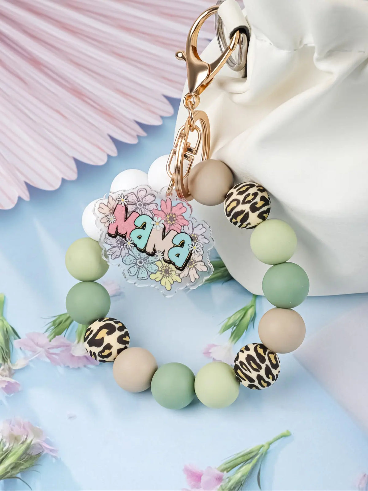 Christian Bible Cross Keychain, Mother's Day Gift for Mom, Faith Beaded Wristlet Keychain, Religious Boho Bag Charm, Key Charms, 1 Count