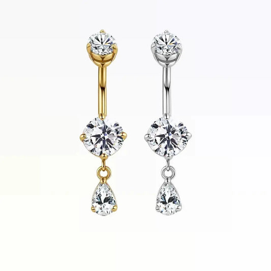 OUFER 14G Rhinestone Dangle Navel Piercing Belly Button Ring, Non Tarnish Stainless Steel Women's Body Jewelry Accessory, Navel Piercing Jewelry